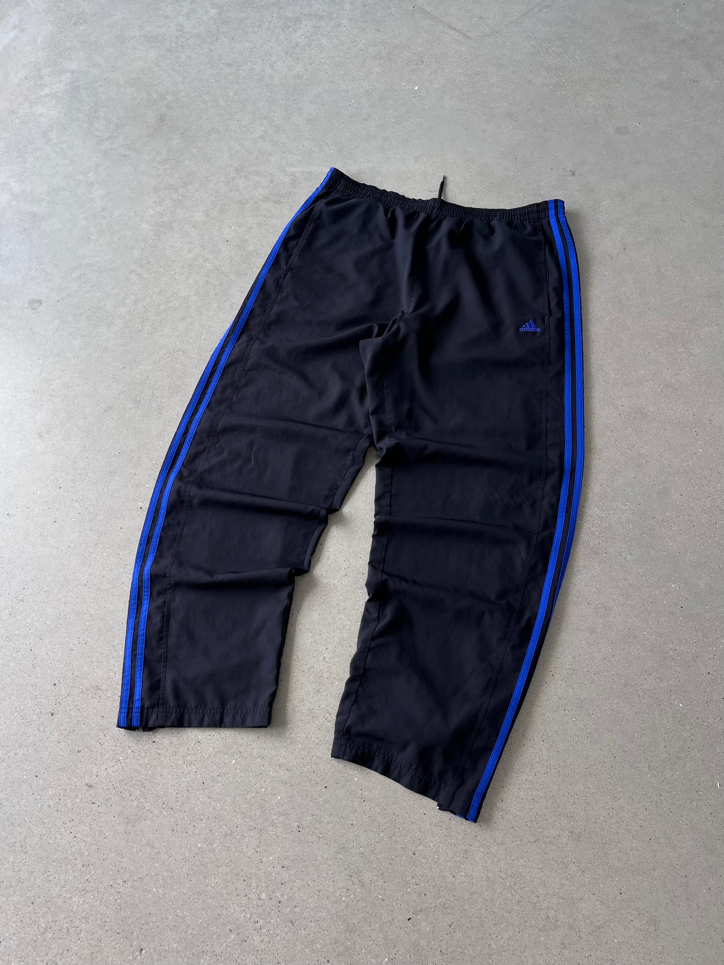 Vintage Adidas Black/Blue Stripes Track Pants - L