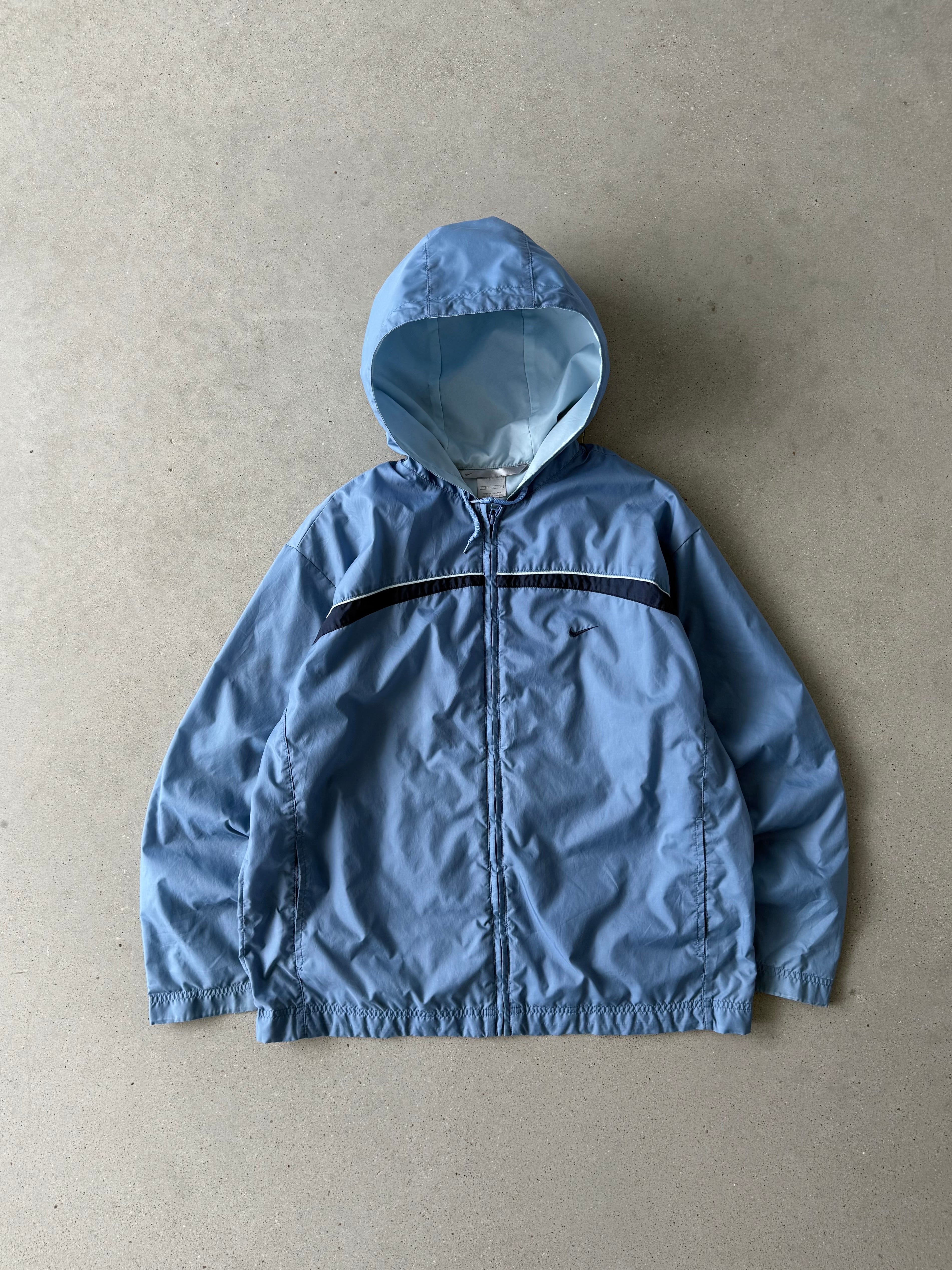 Vintage Nike Baby Blue Hooded Mini Swoosh Track Jacket - S