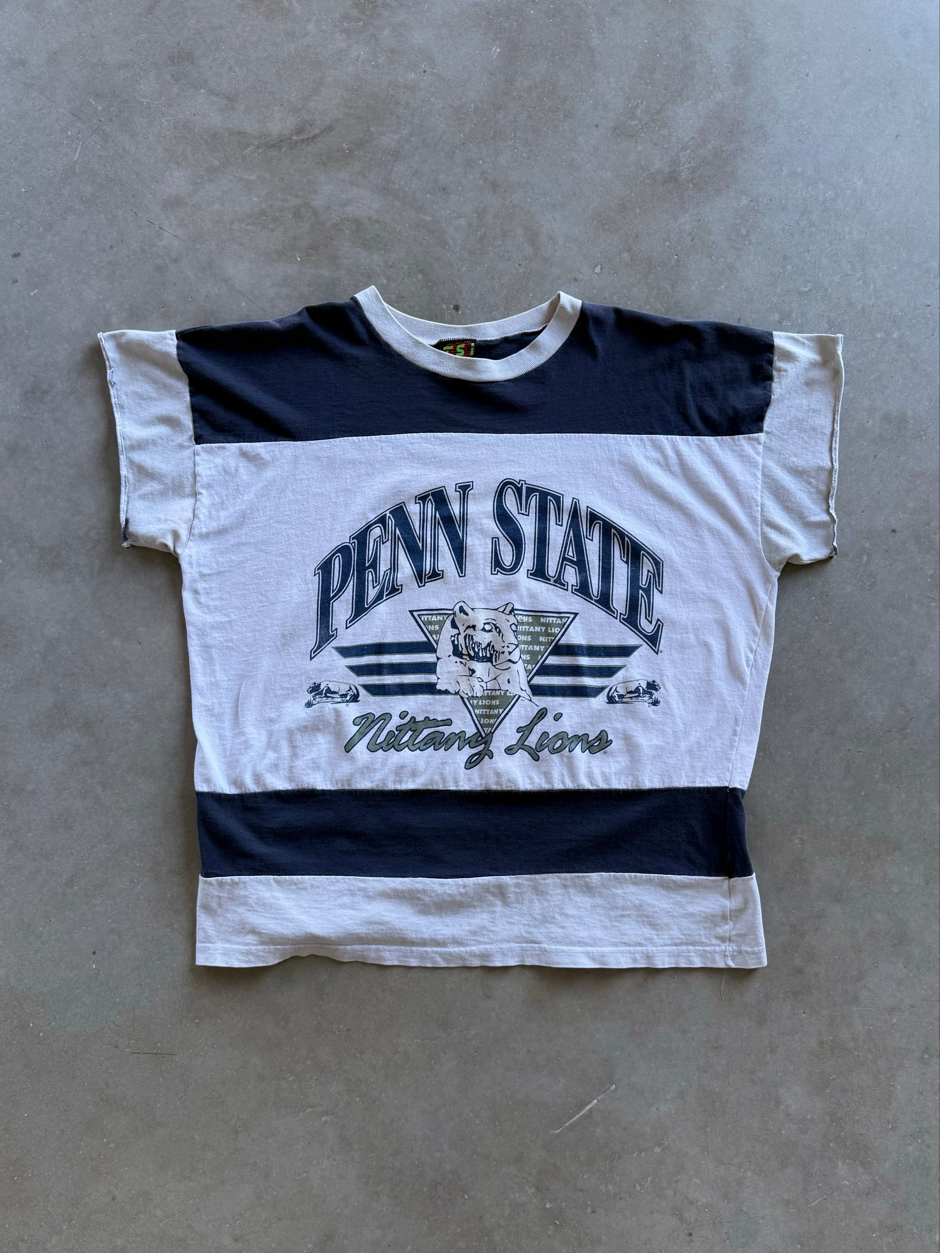 Vintage 1980s Penn State Stripe T-shirt (XL)