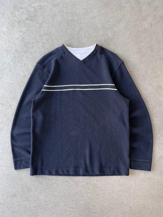 Vintage Method Navy V-neck Striped Sweater - M