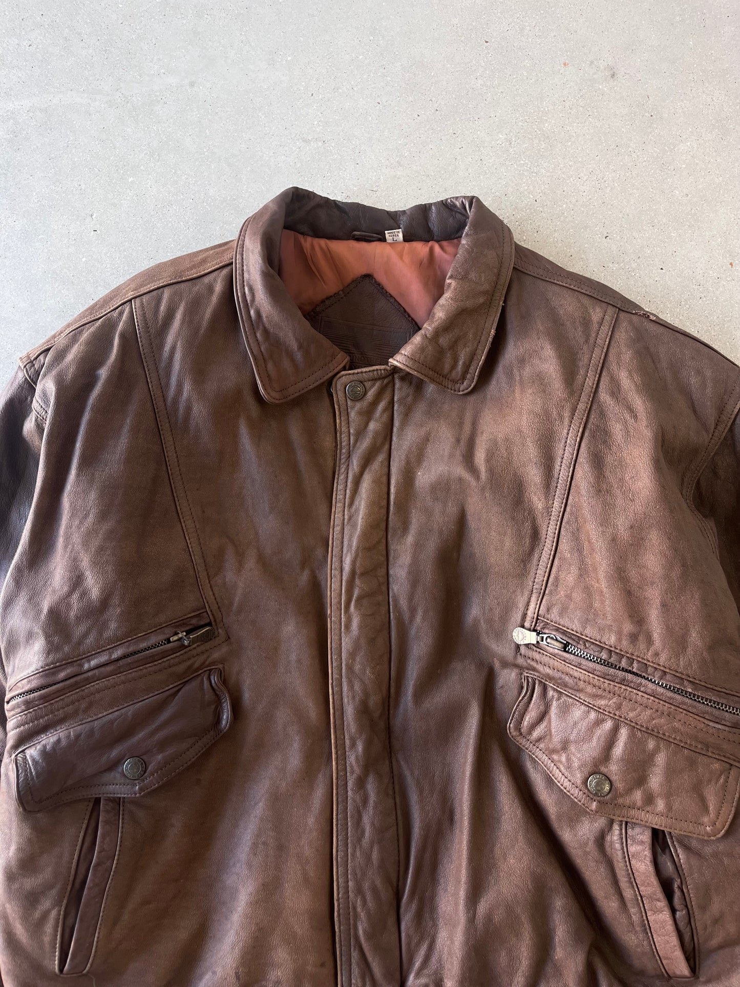 Vintage Roundtree & Yorke Brown Bomber Leather Jacket  - L