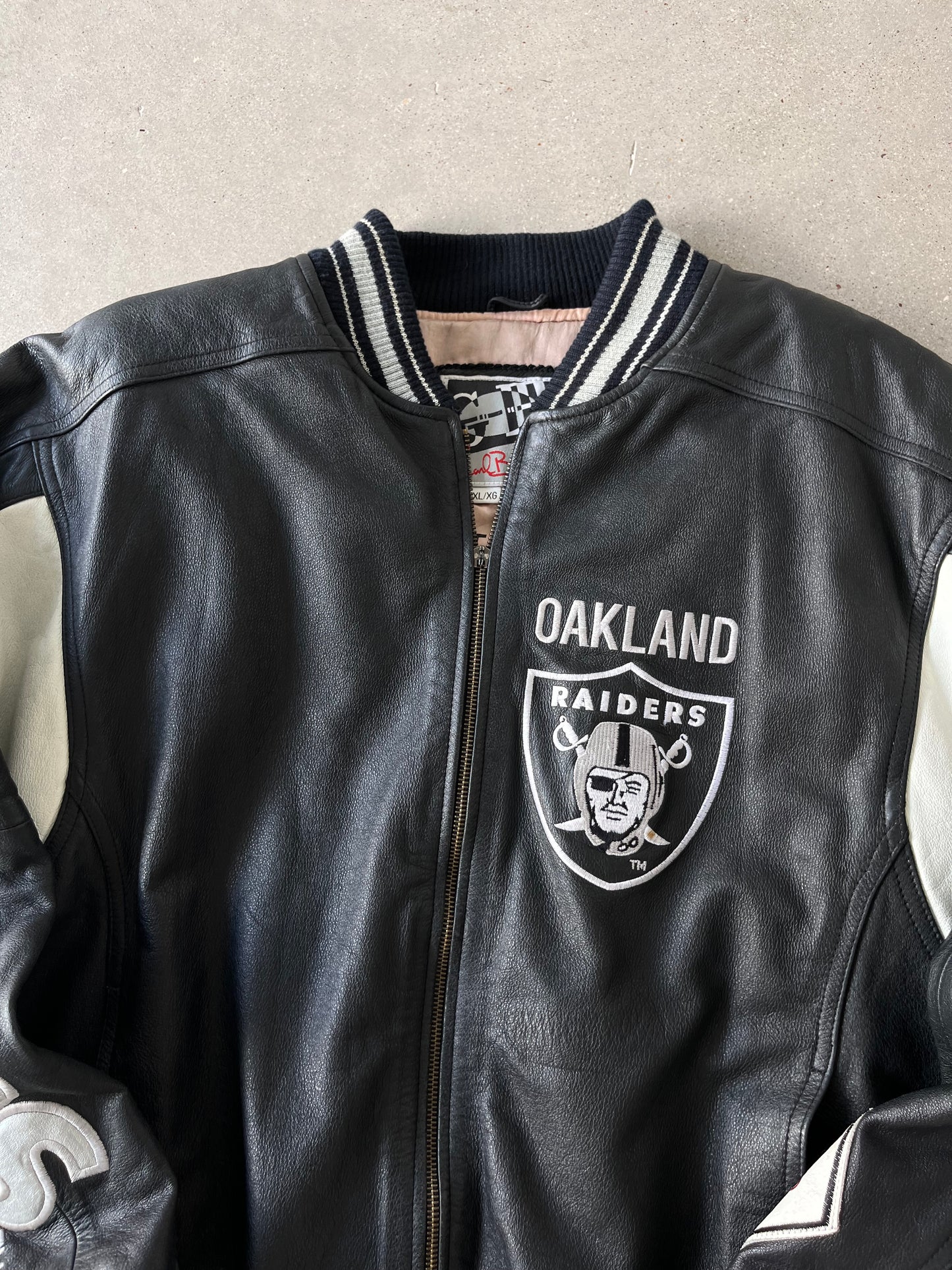 Vintage Oakland Raiders Leather Boxy Jacket - XL