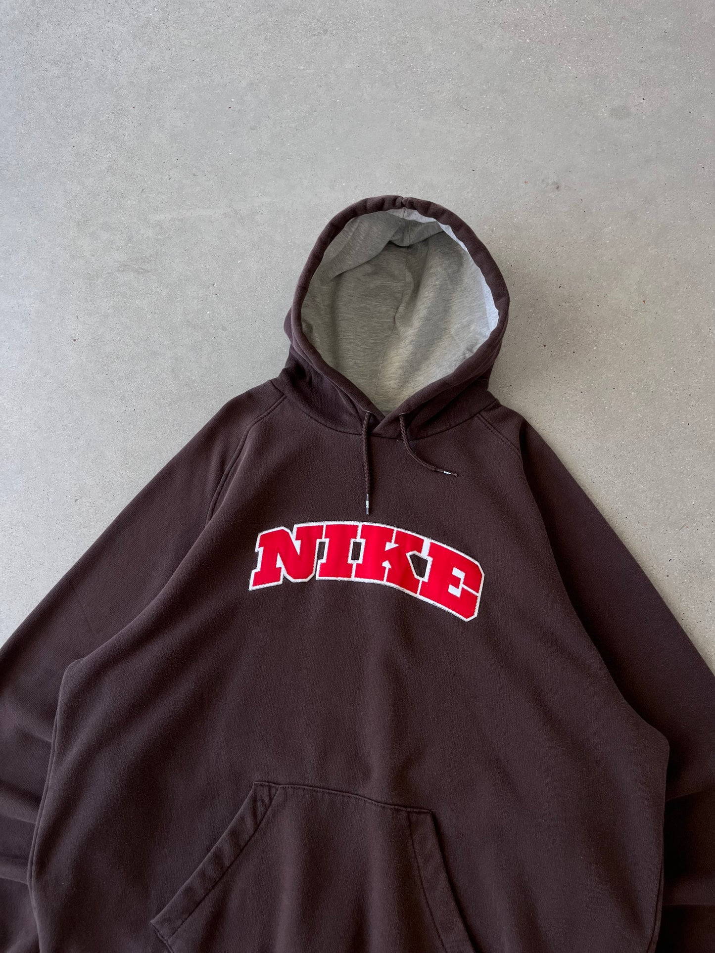 Vintage NIKE Spell-out Brown Hoodie - XL