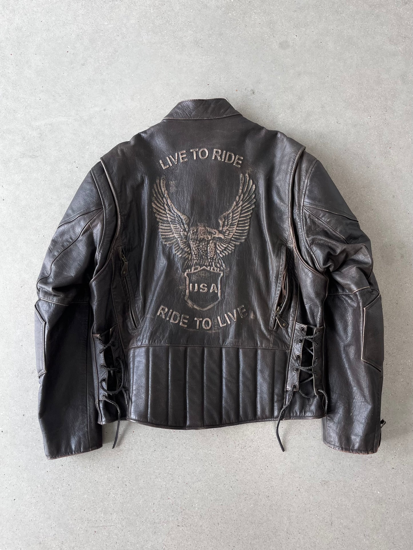 Vintage Harley Davidson 'Live to Ride, Ride to Live' Leather Biker Jacket  - L