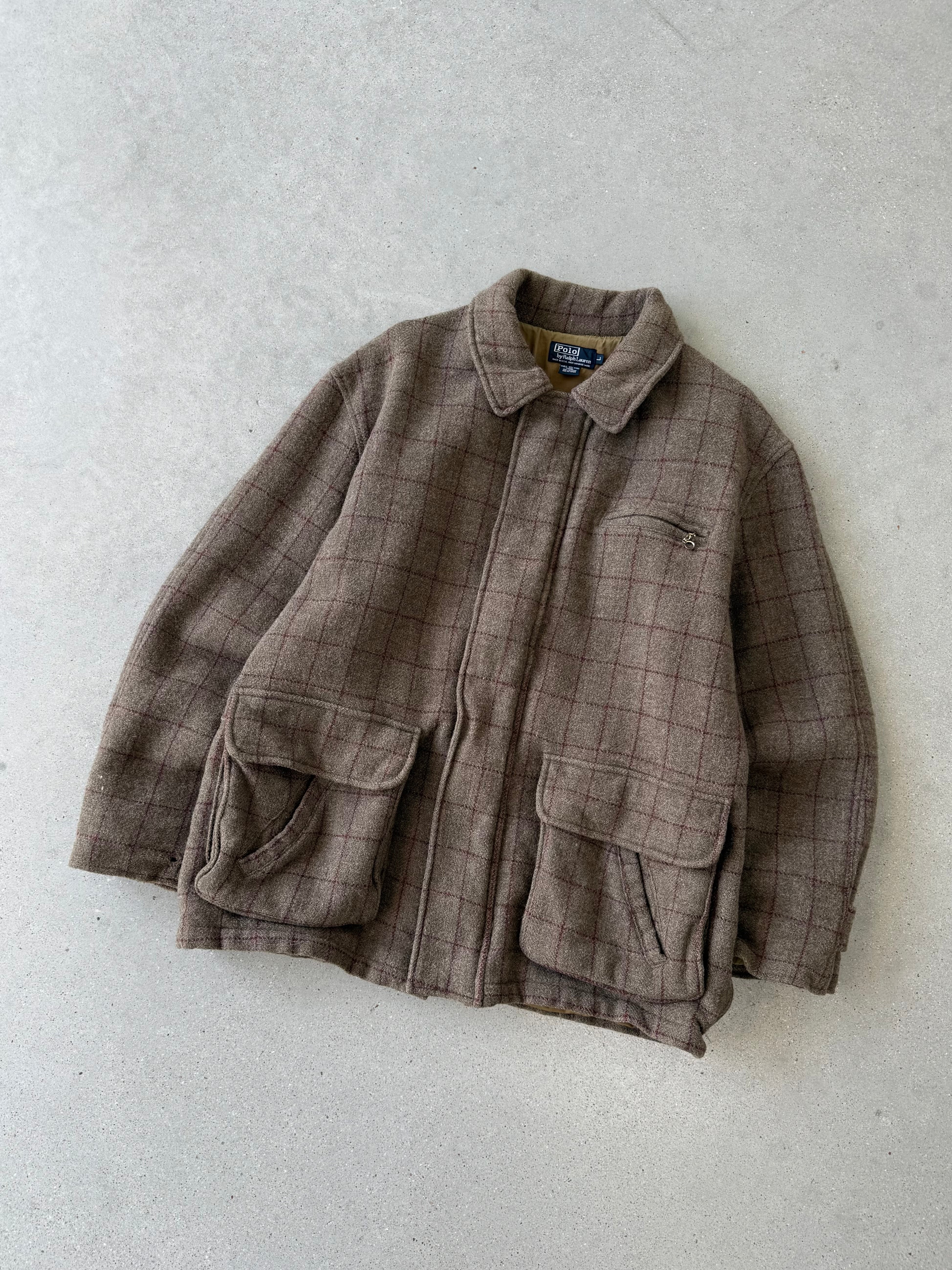 Vintage Polo Ralph Lauren Wool Windowpane Plaid Hunting Jacket - L
