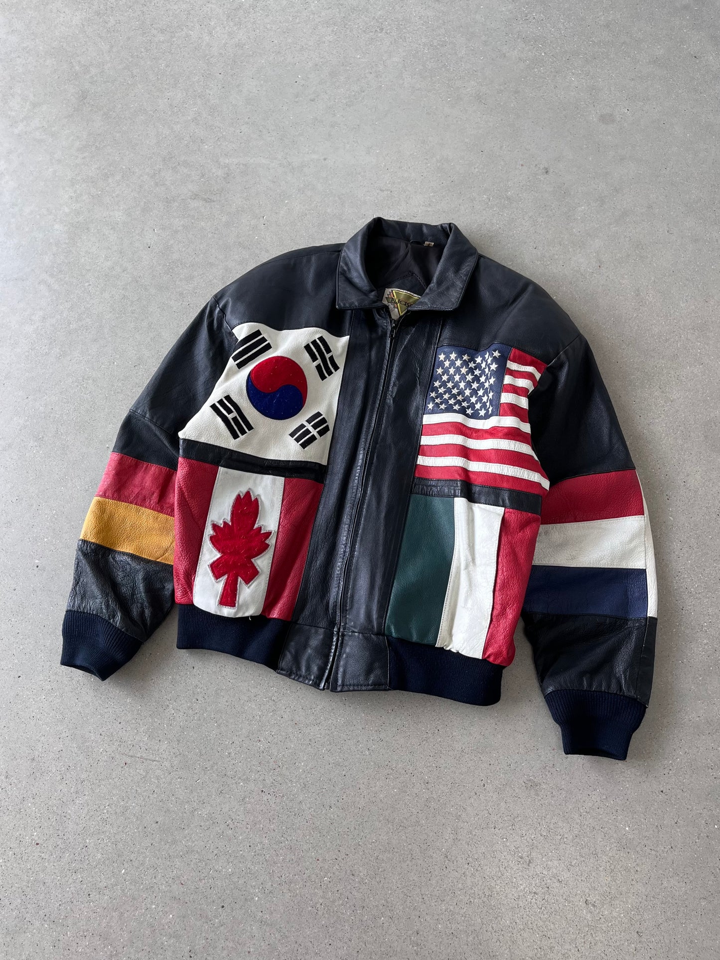 Vintage National Flags Leather Jacket - L