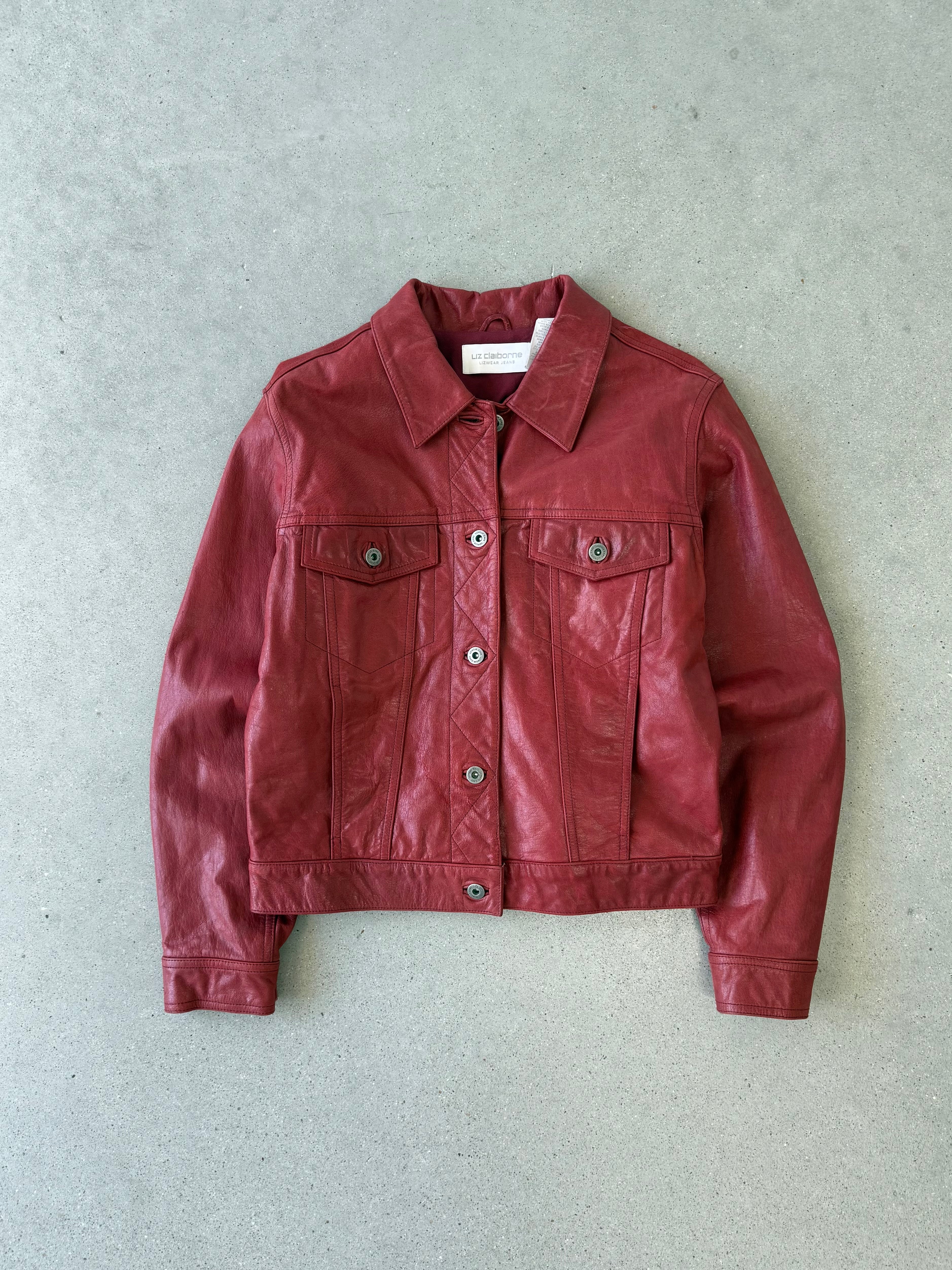 Vintage Women's Liz Claiborne Red Leather Jacket - L