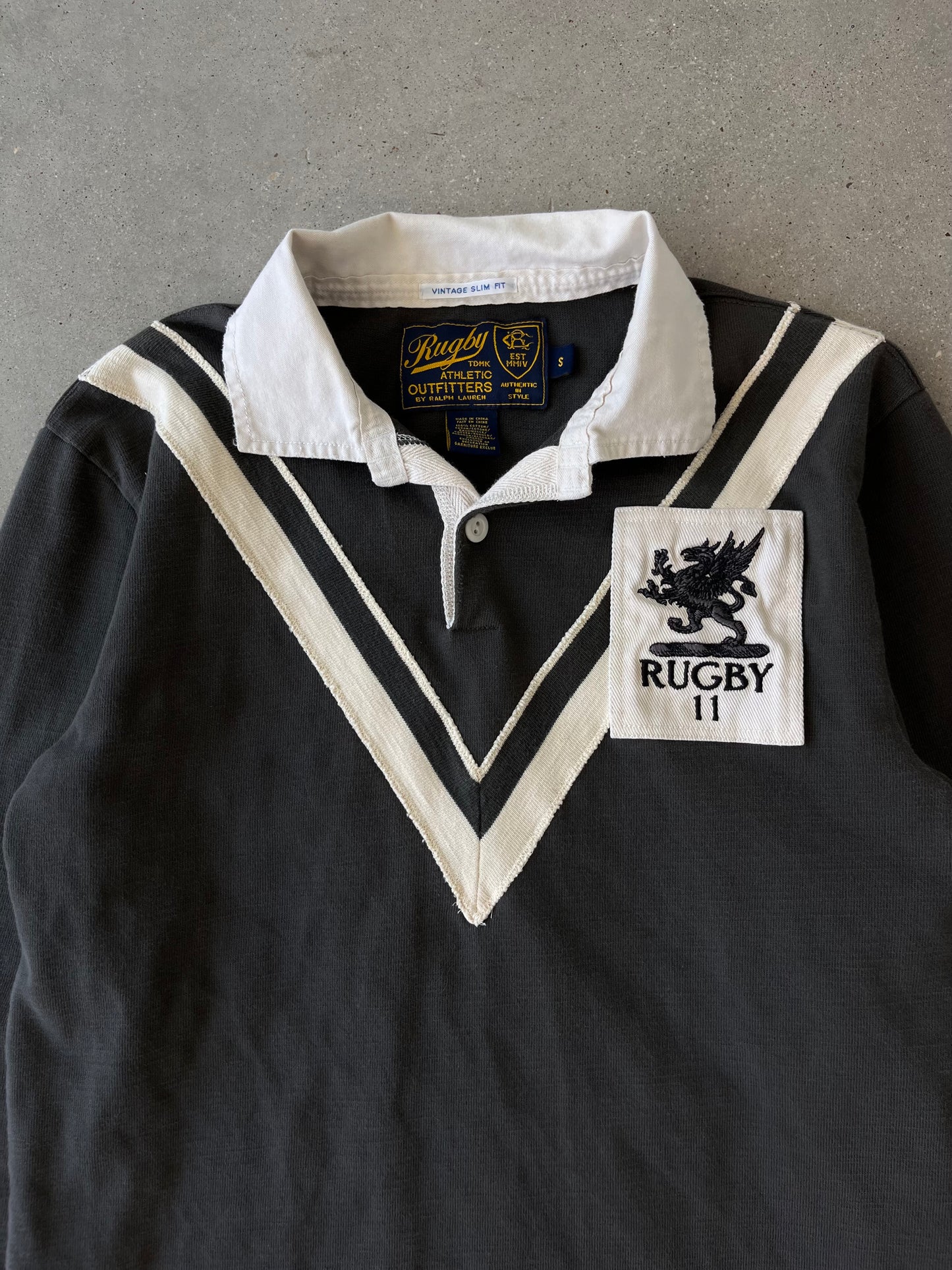 Vintage Rugby Slim Fit Long Sleeve Polo - S