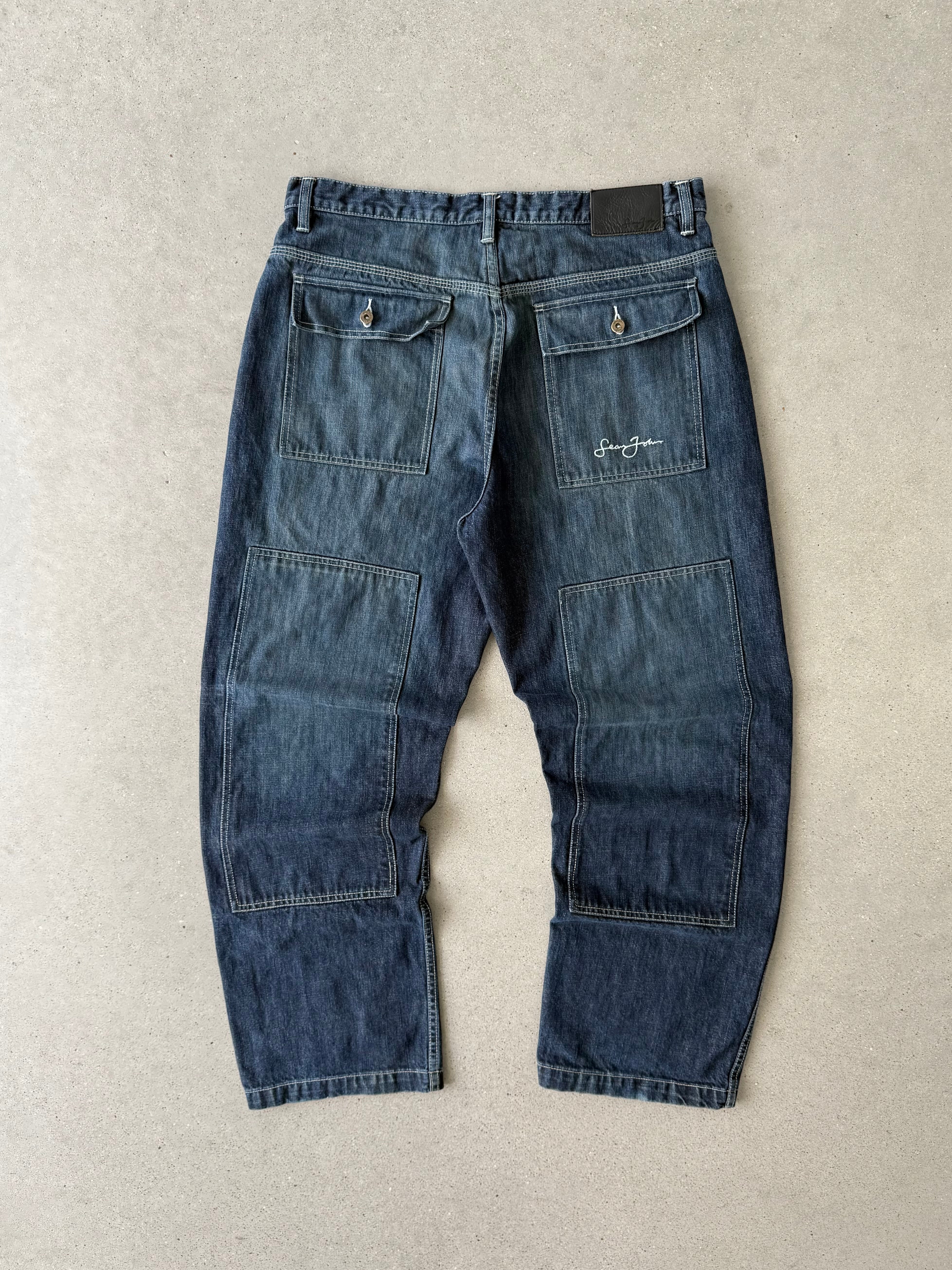 Vintage Y2K Sean John Reverse Denim Double Knees - 36x33