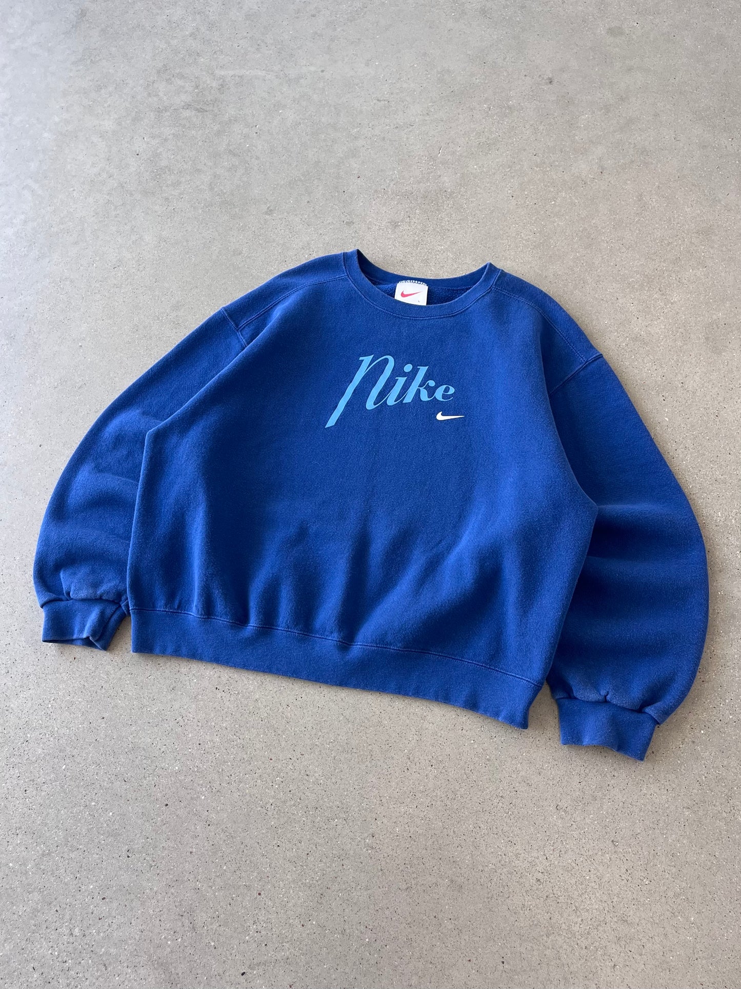 Vintage 90s Nike Spell-out Blue Boxy Crewneck - M