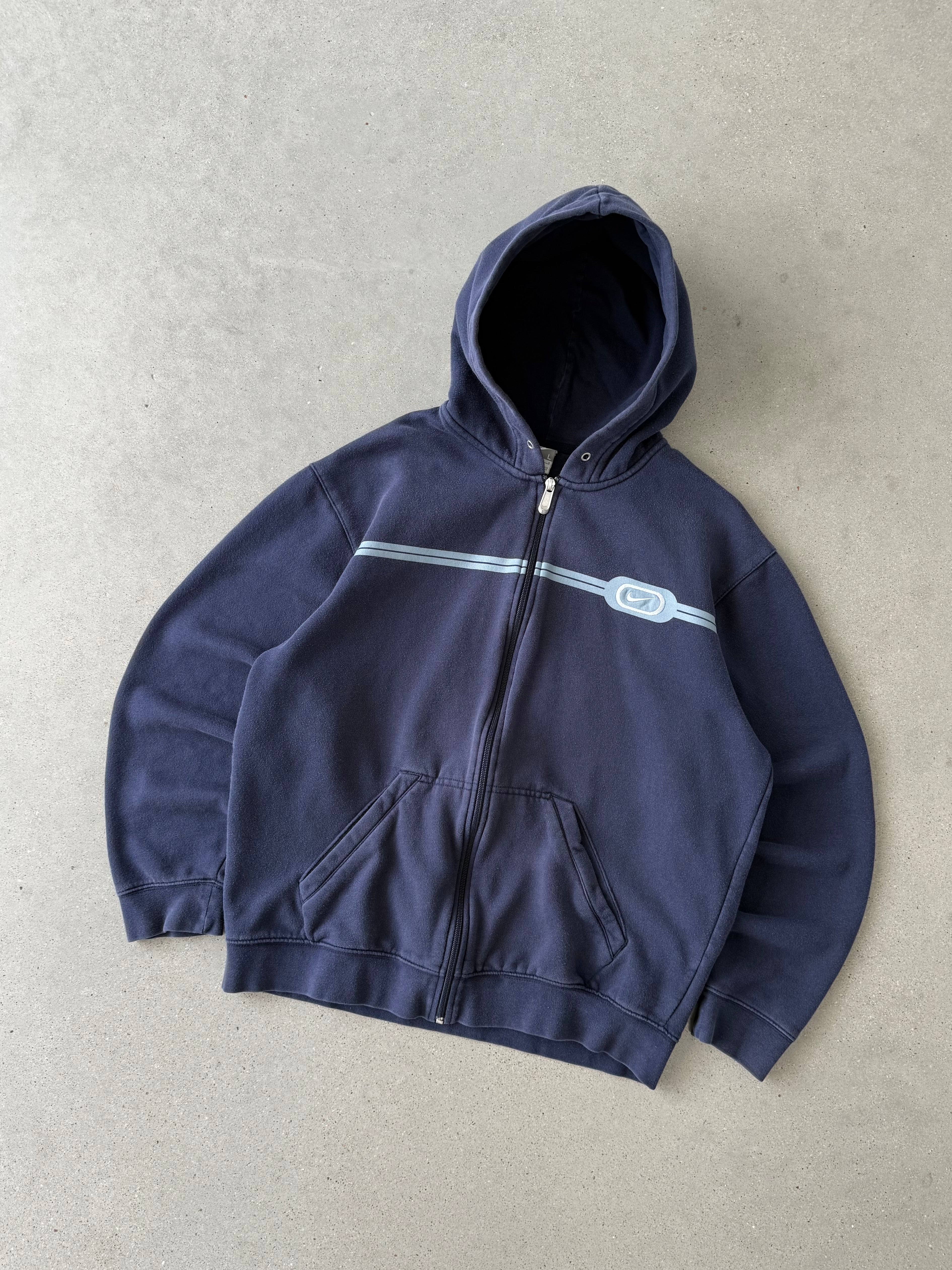 Vintage Nike Y2K Blue Two Toned Stripe Zip up Hoodie  - L