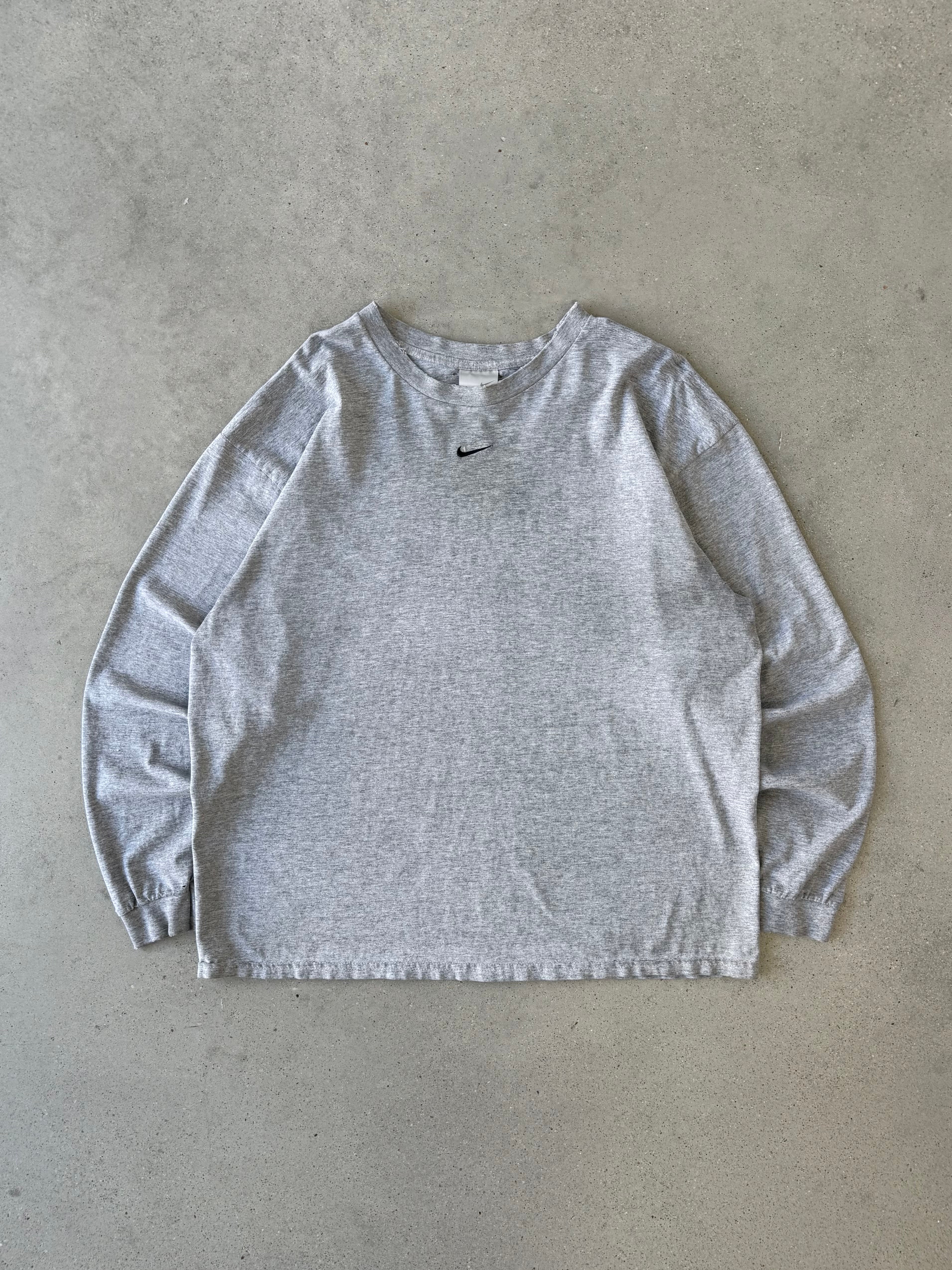 Vintage 2000s Nike Center Swoosh Gray Distressed Long Sleeve - XL