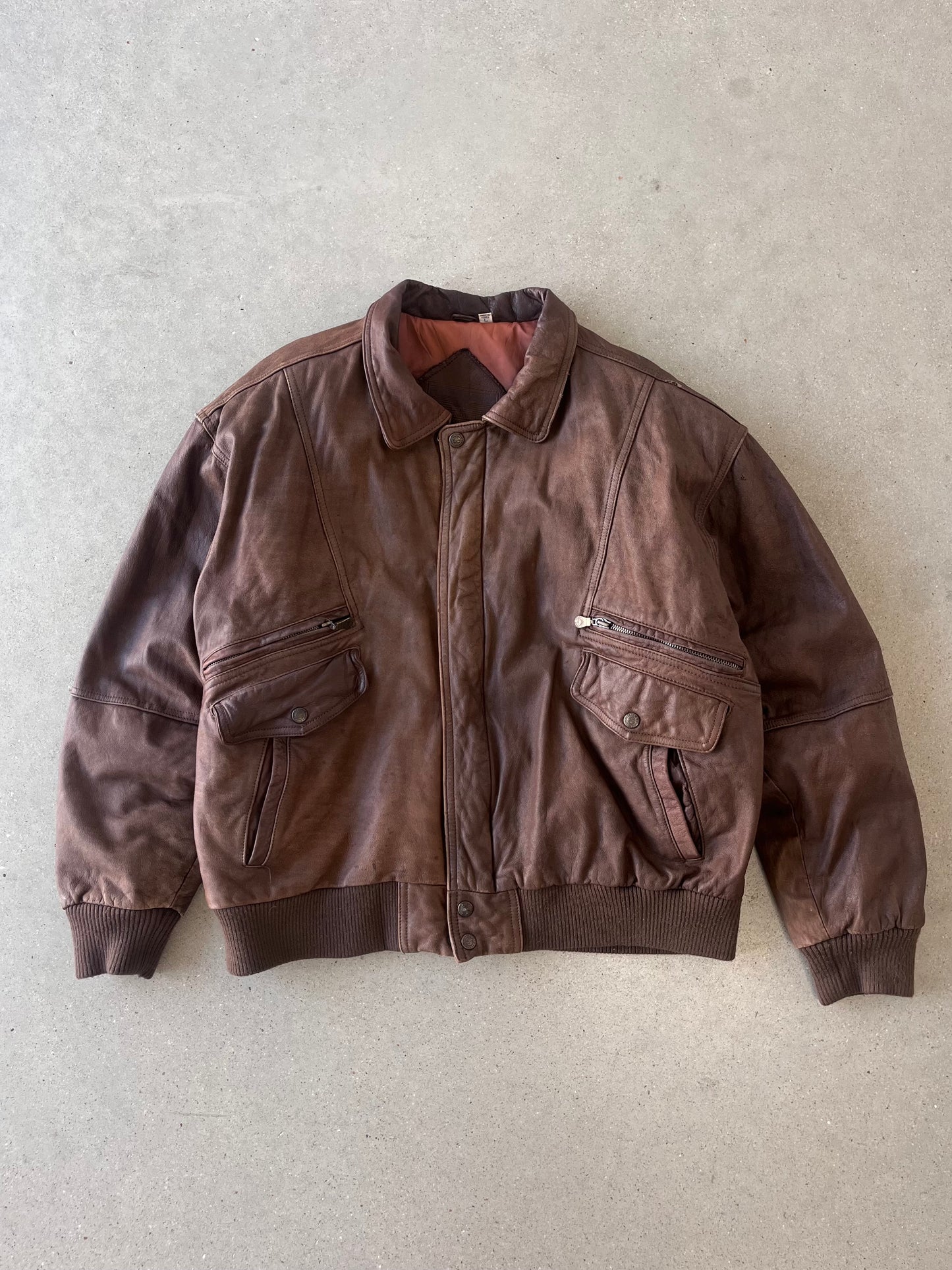 Vintage Roundtree & Yorke Brown Bomber Leather Jacket  - L