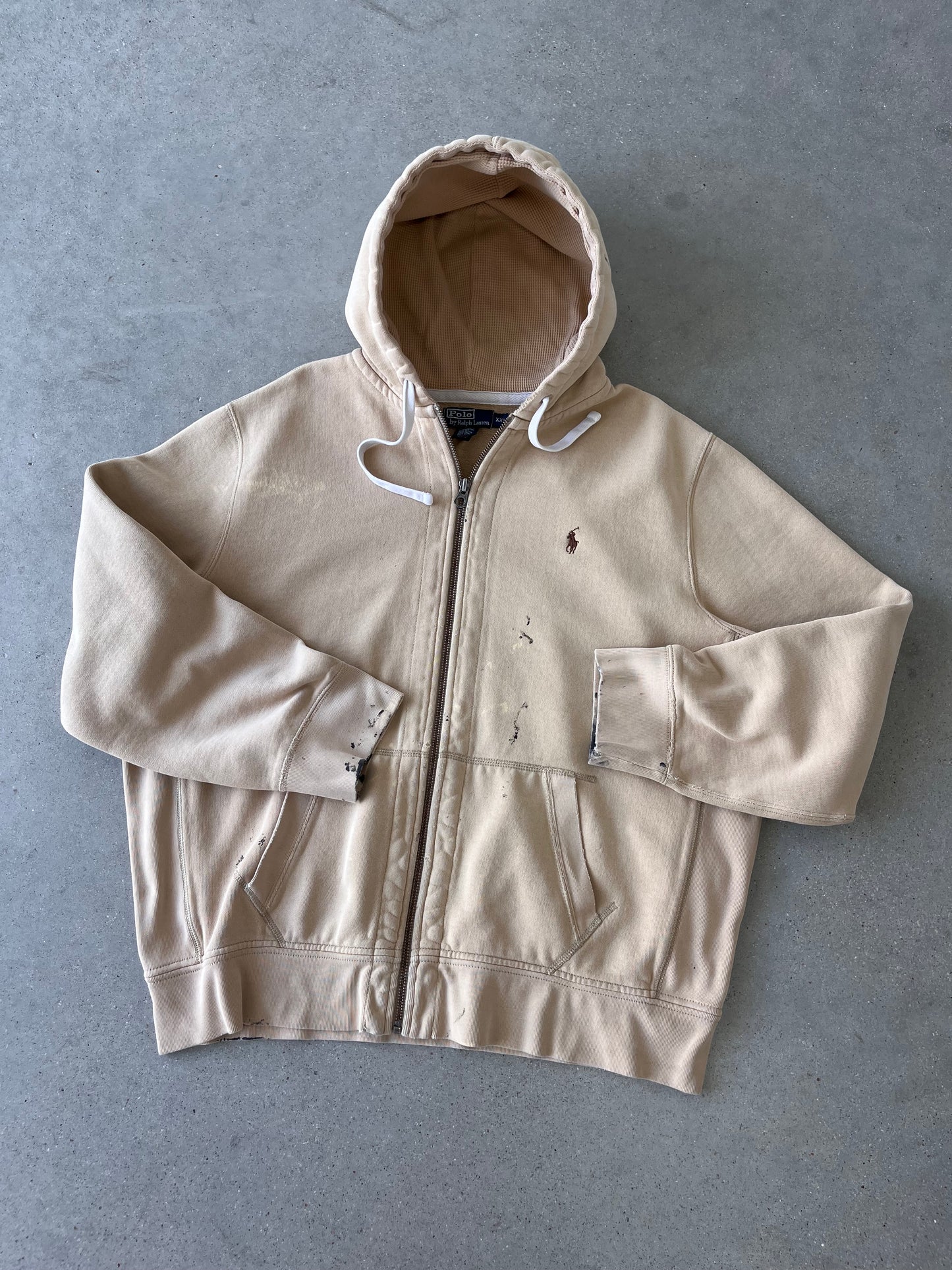 Vintage Ralph Lauren Cream Boxy Zip-Up Hoodie - XXL