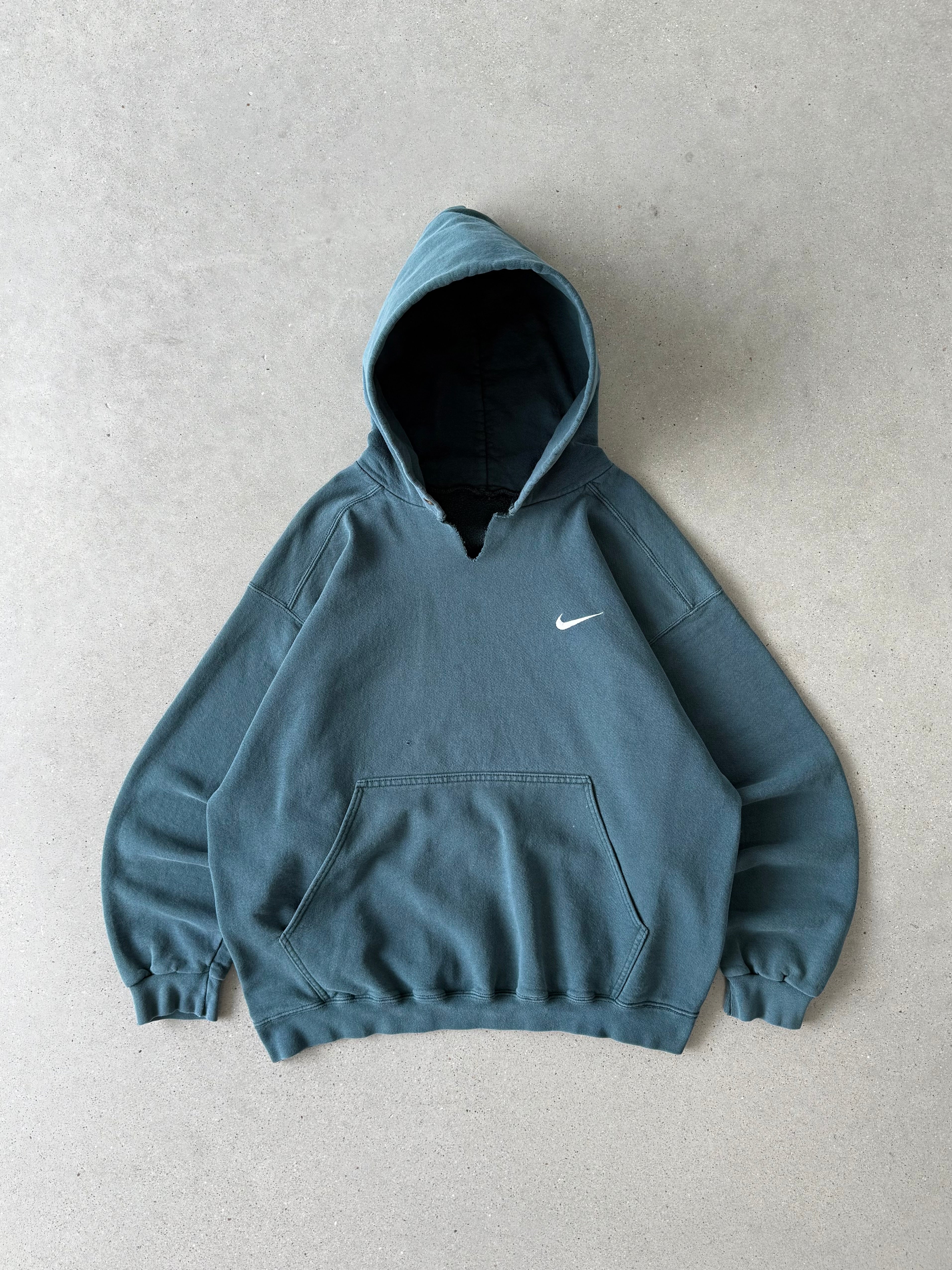 Vintage 1990s Nike Forest Green Mini Swoosh Hoodie - L