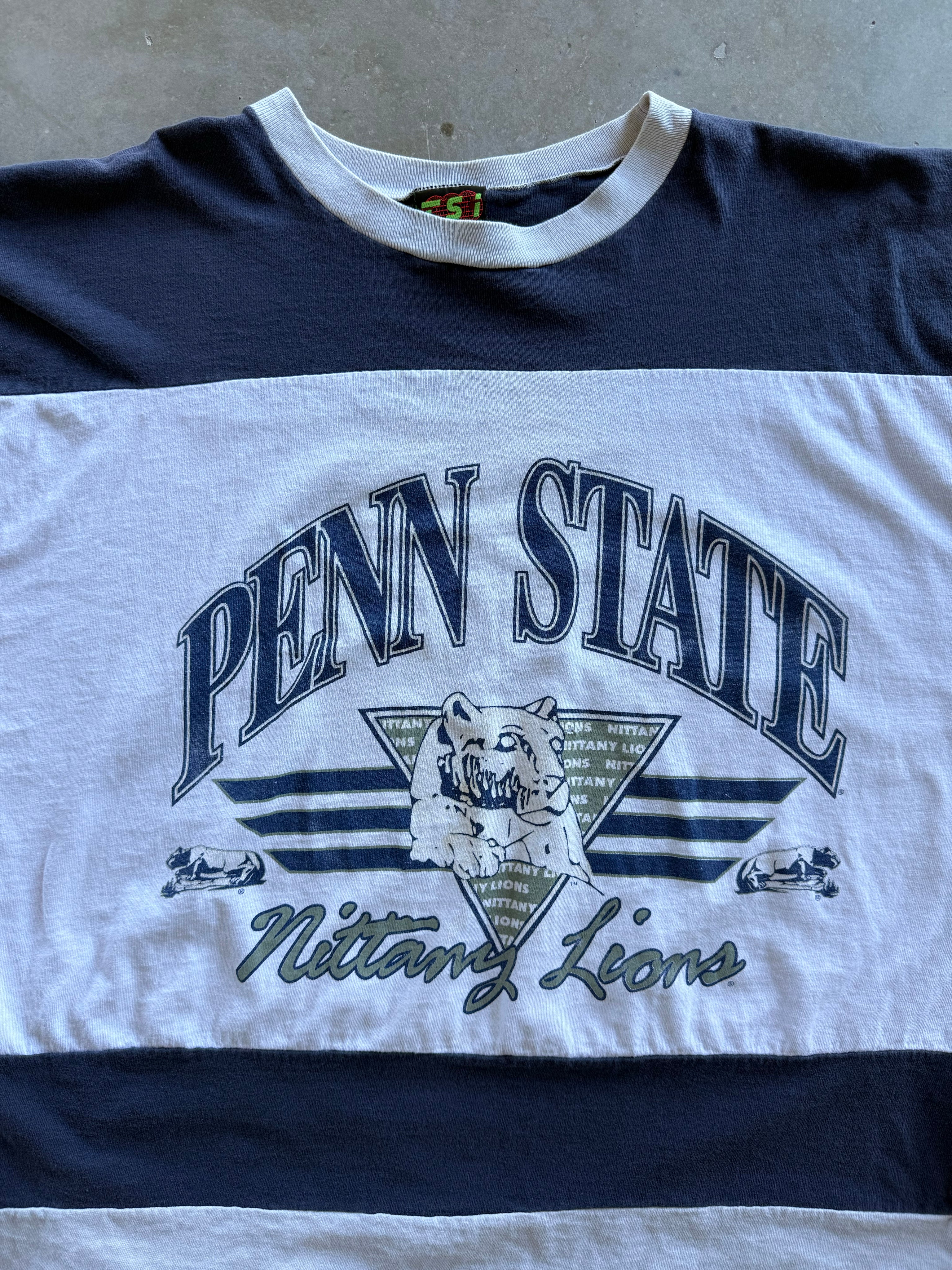 Vintage 1980s Penn State Stripe T-shirt (XL)