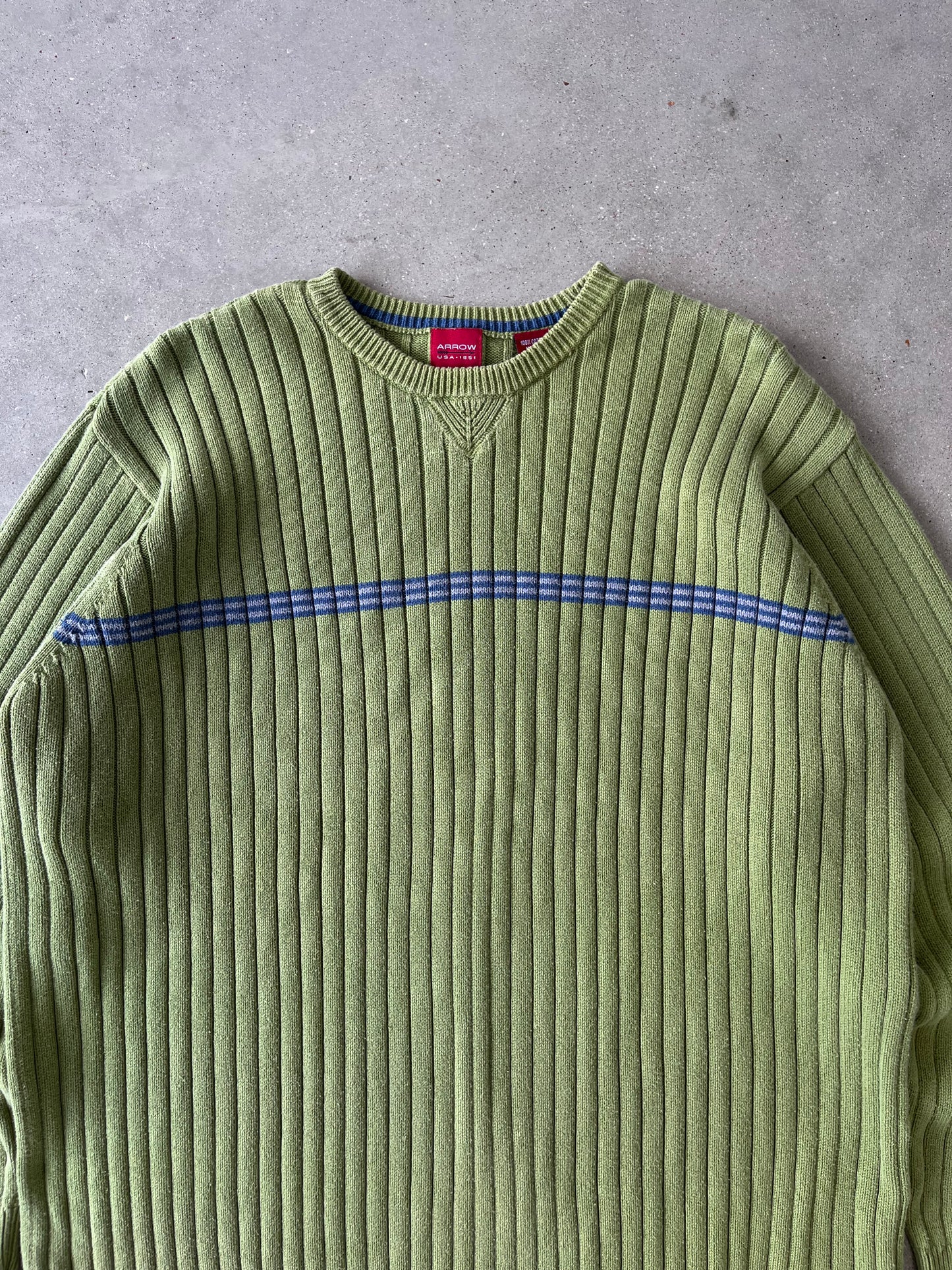 Vintage Arrow Green Striped Knitted Sweater - L