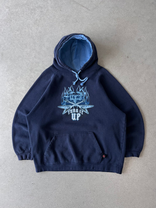 Vintage Y2K 'Turn it up' Top Heavy Hoodie - L