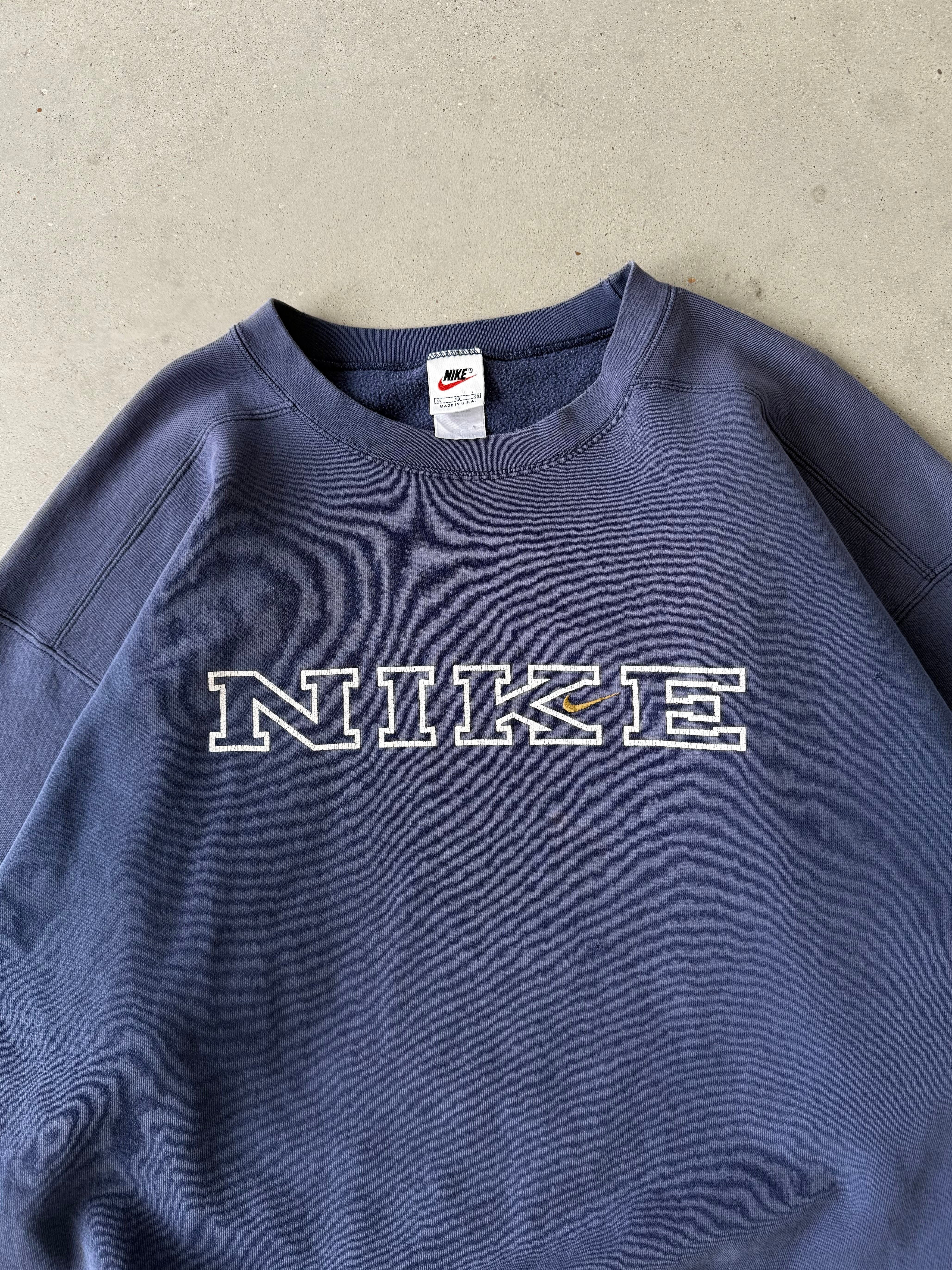 Vintage 1990s Nike Spell-out Navy Crewneck - XL