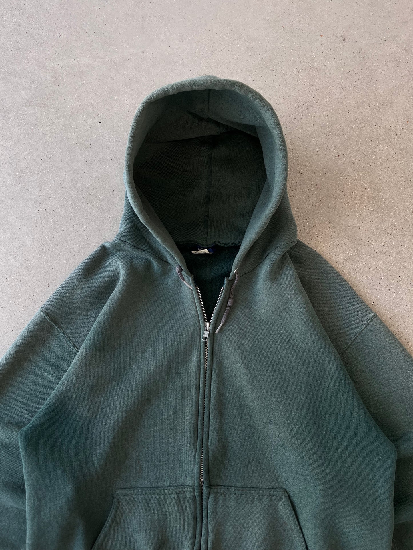 Vintage Faded Distressed Green Zip-up Hoodie - XL