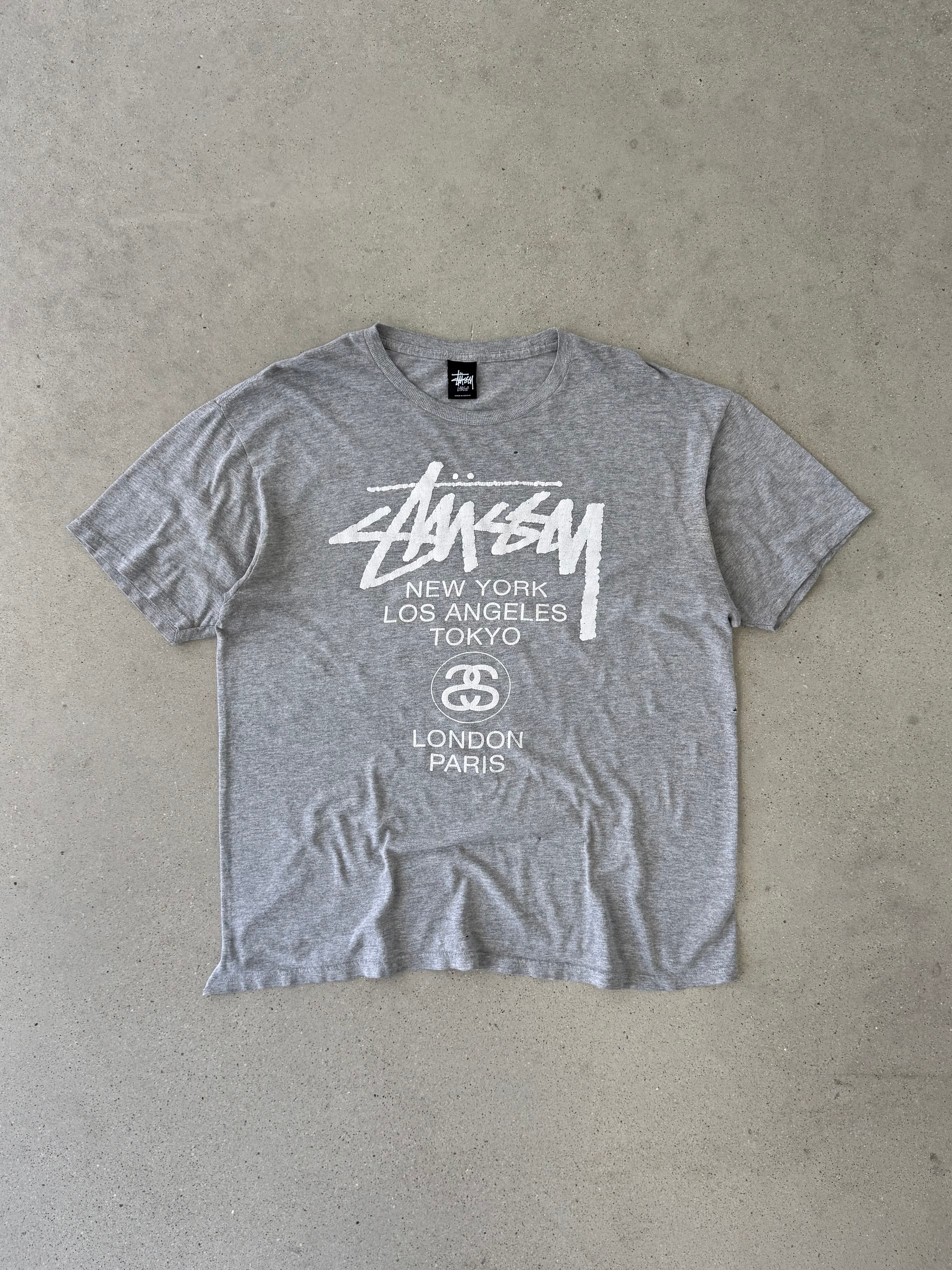 Vintage Stüssy Worldwide Gray Tee - L