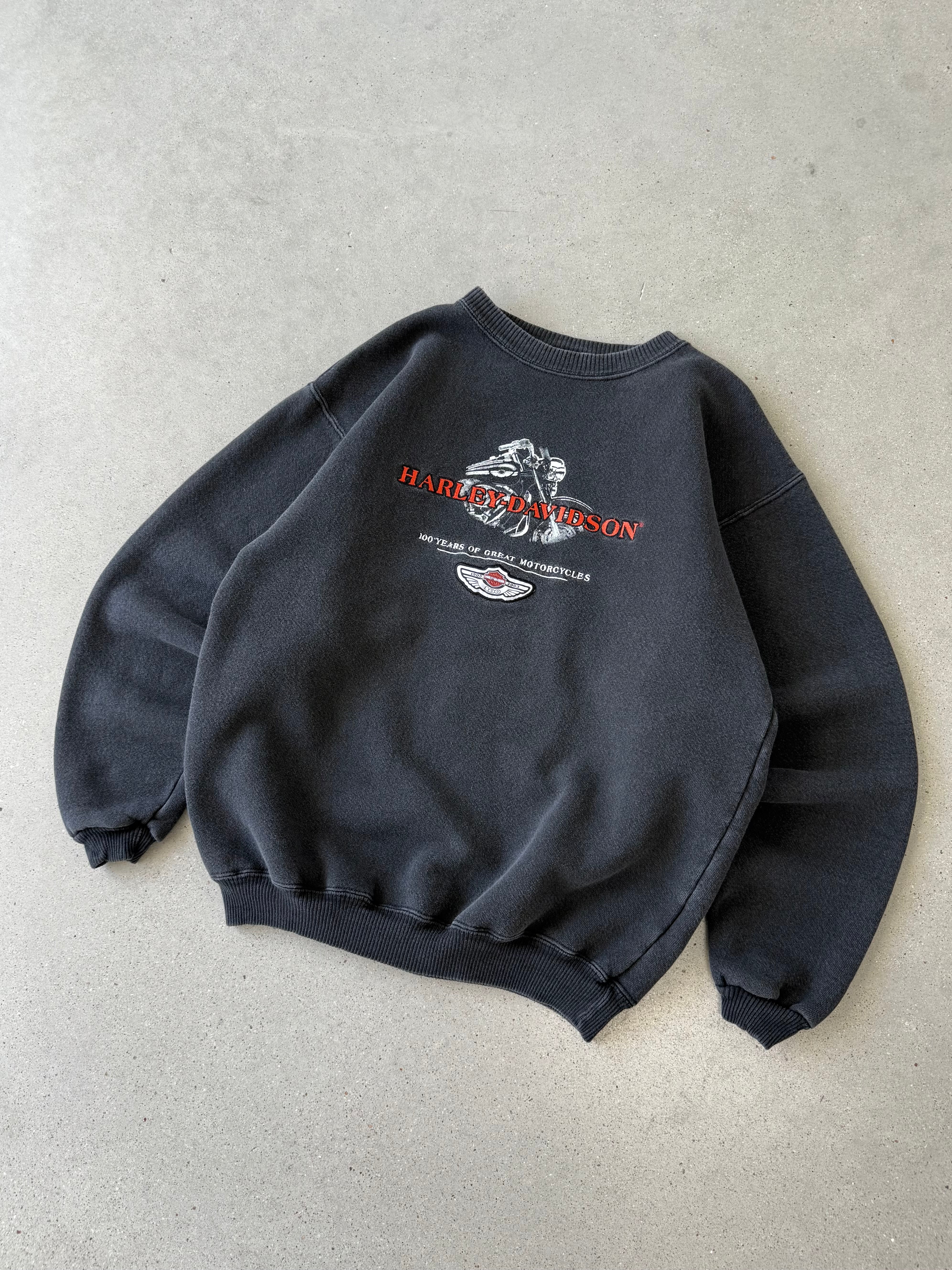 Vintage Harley Davidson "100 years" Embroidered Sweatshirt - L