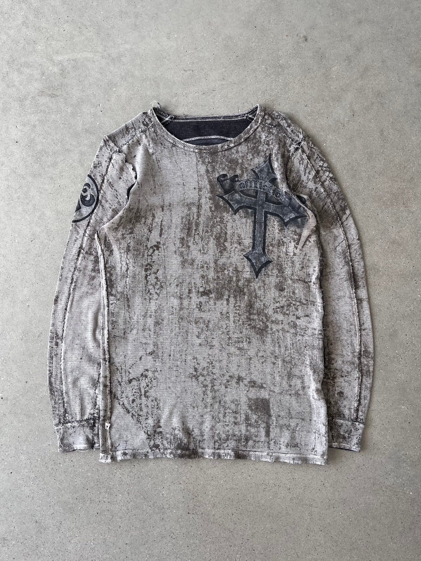 Vintage Y2K Affliction Cremè/Black Reversible Thermal - L