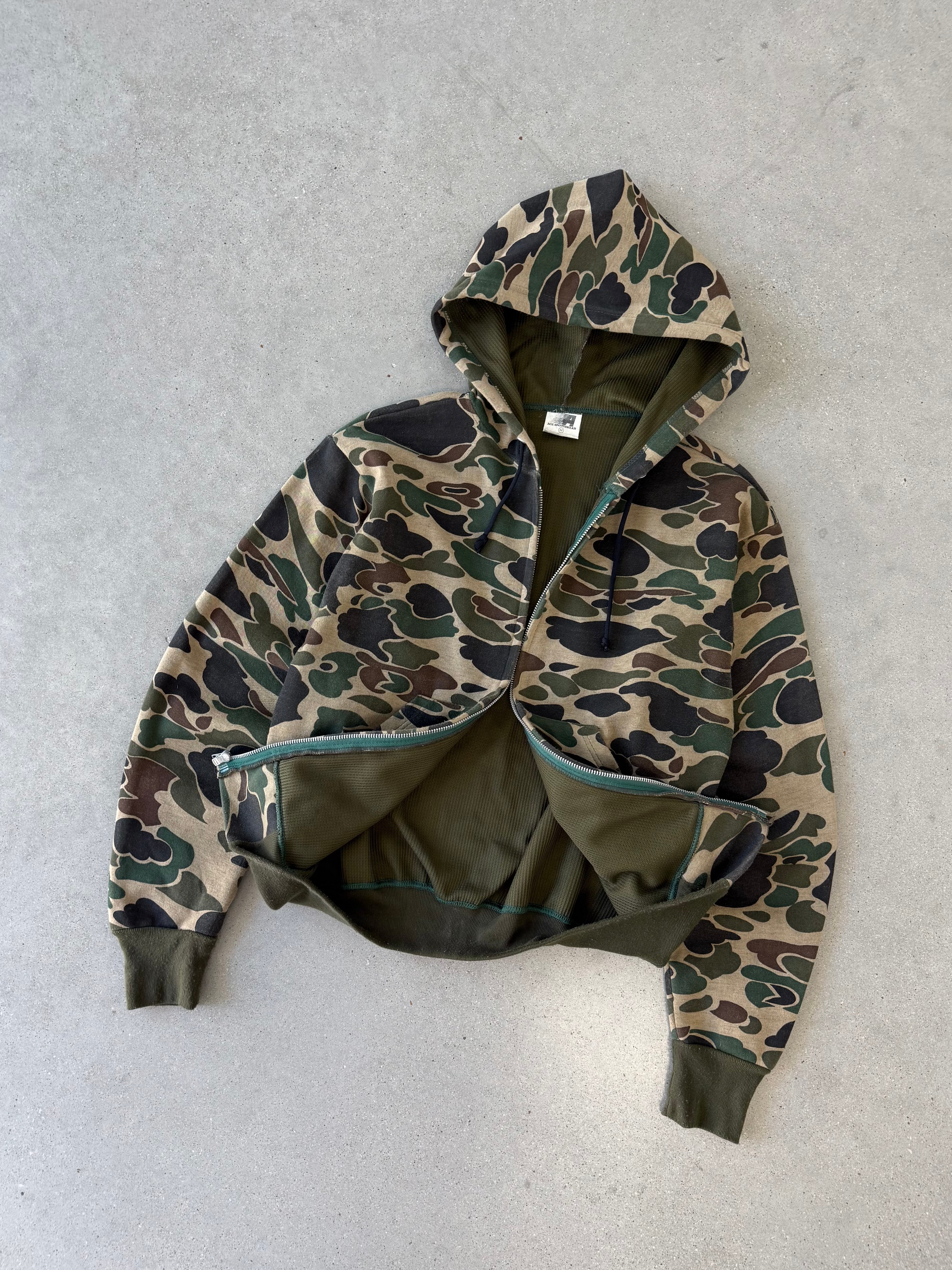 Vintage 1980s Camo Thermal-lined  Hoodie - M