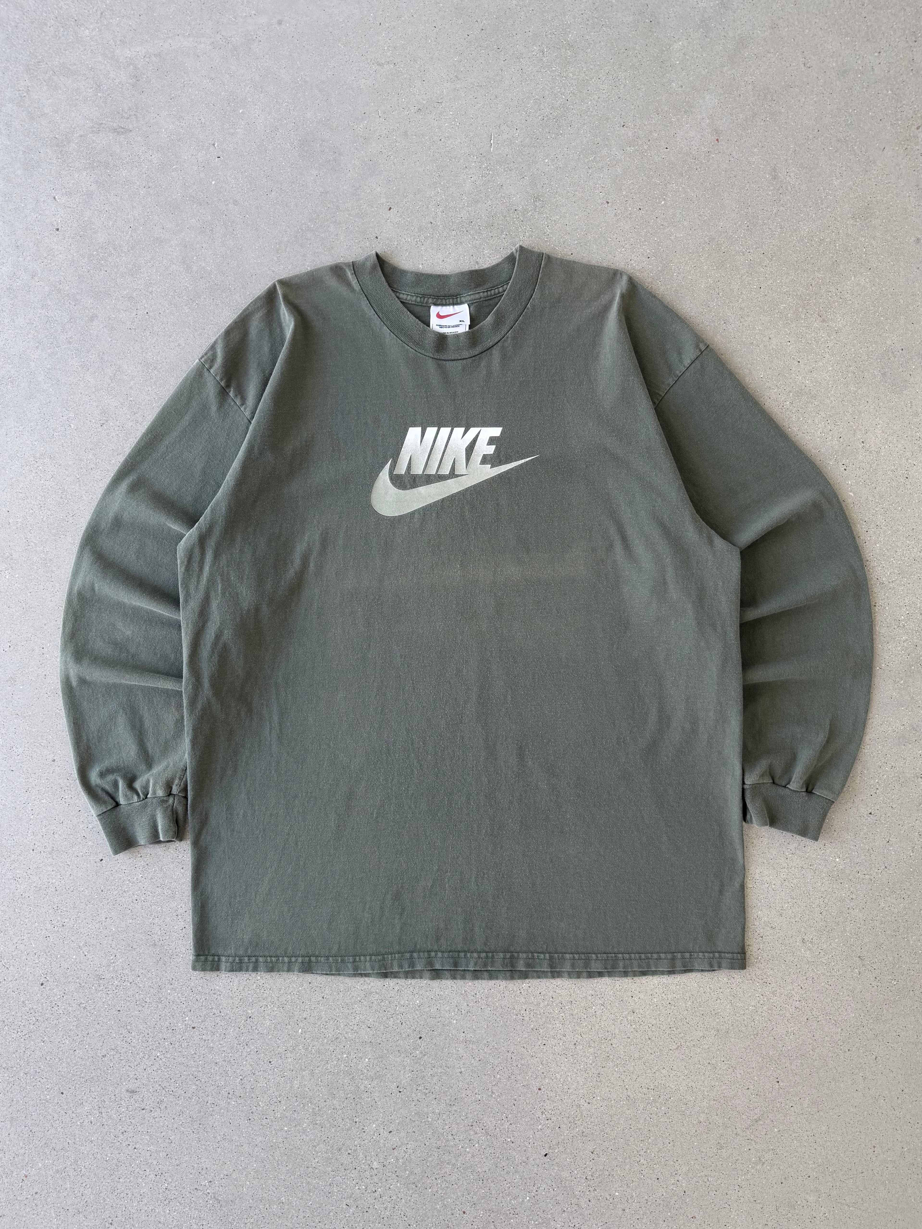 Vintage 90s Nike Logo Olive Long Sleeve- XL