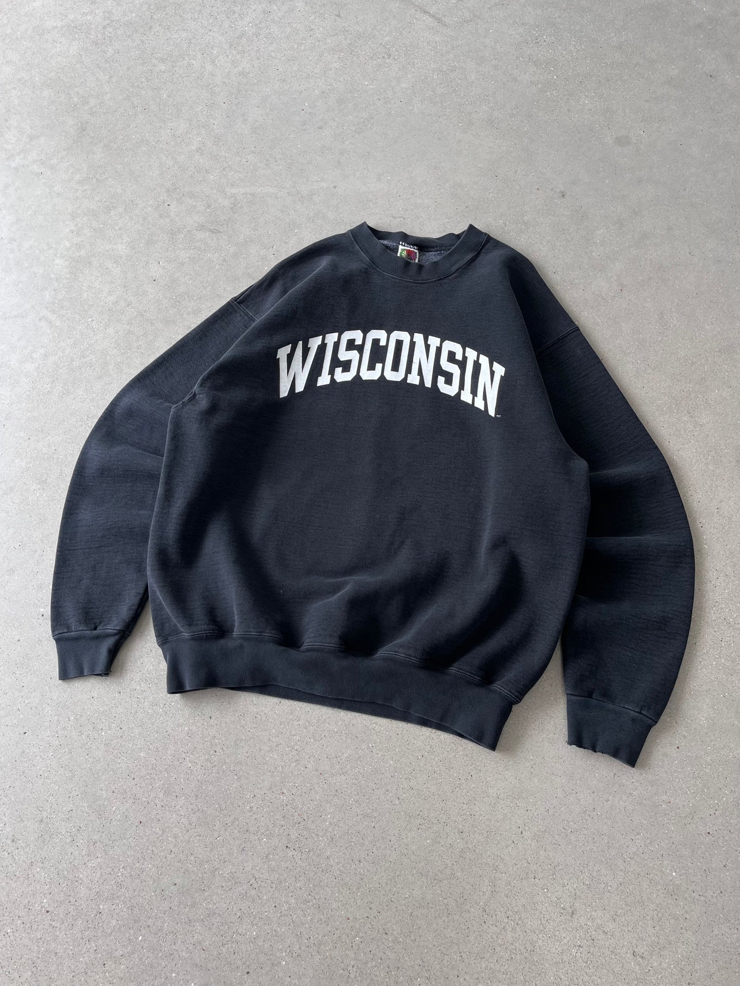 Vintage Wisconsin Spell-out Black Crewneck - XL