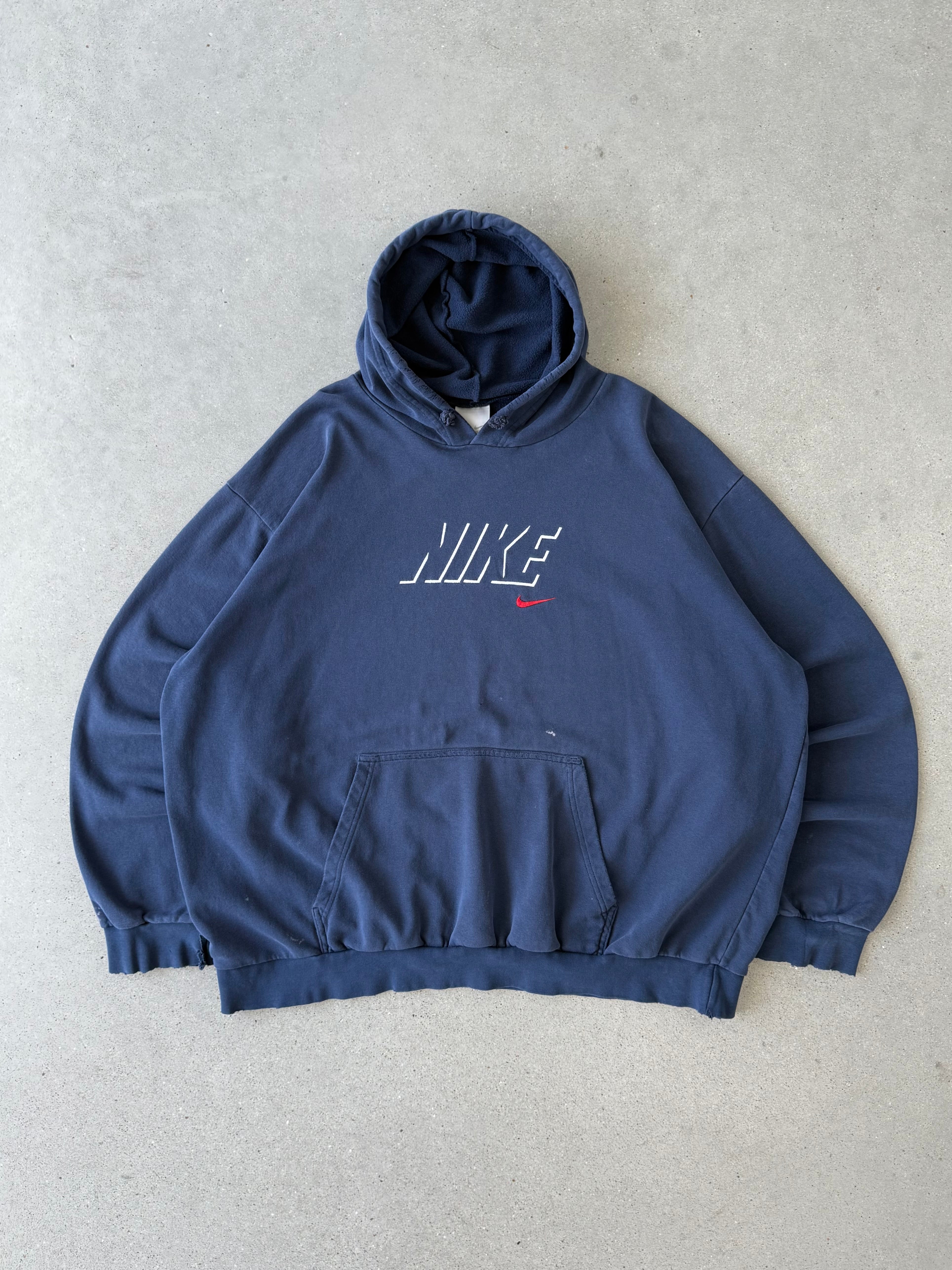 Vintage 2000s Nike Spell-out Navy Hoodie - XXL