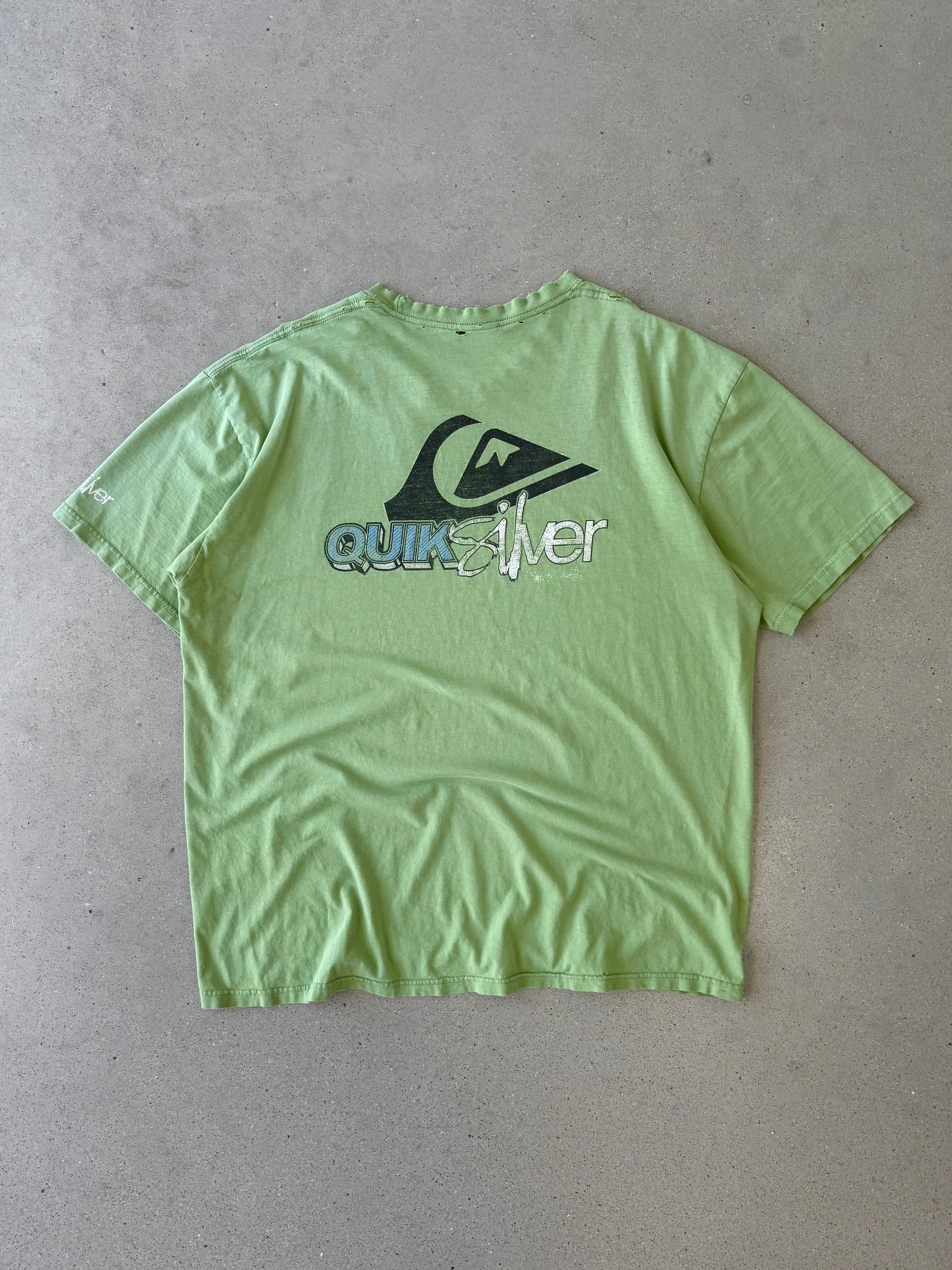 Vintage Quicksilver Distressed Green Surfer Tee - XL