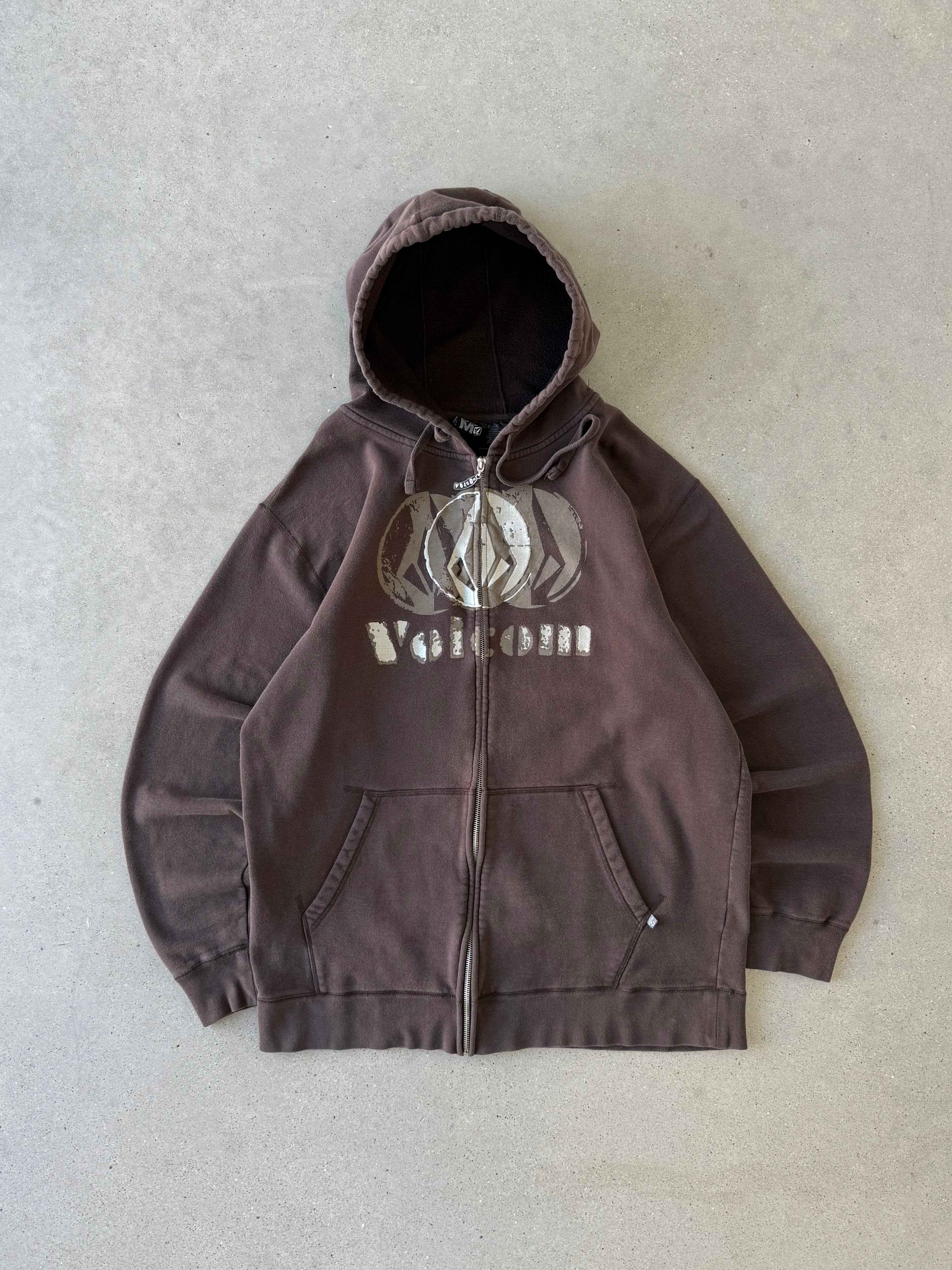 Vintage Volcom Brown Zip-up Hoodie - XL