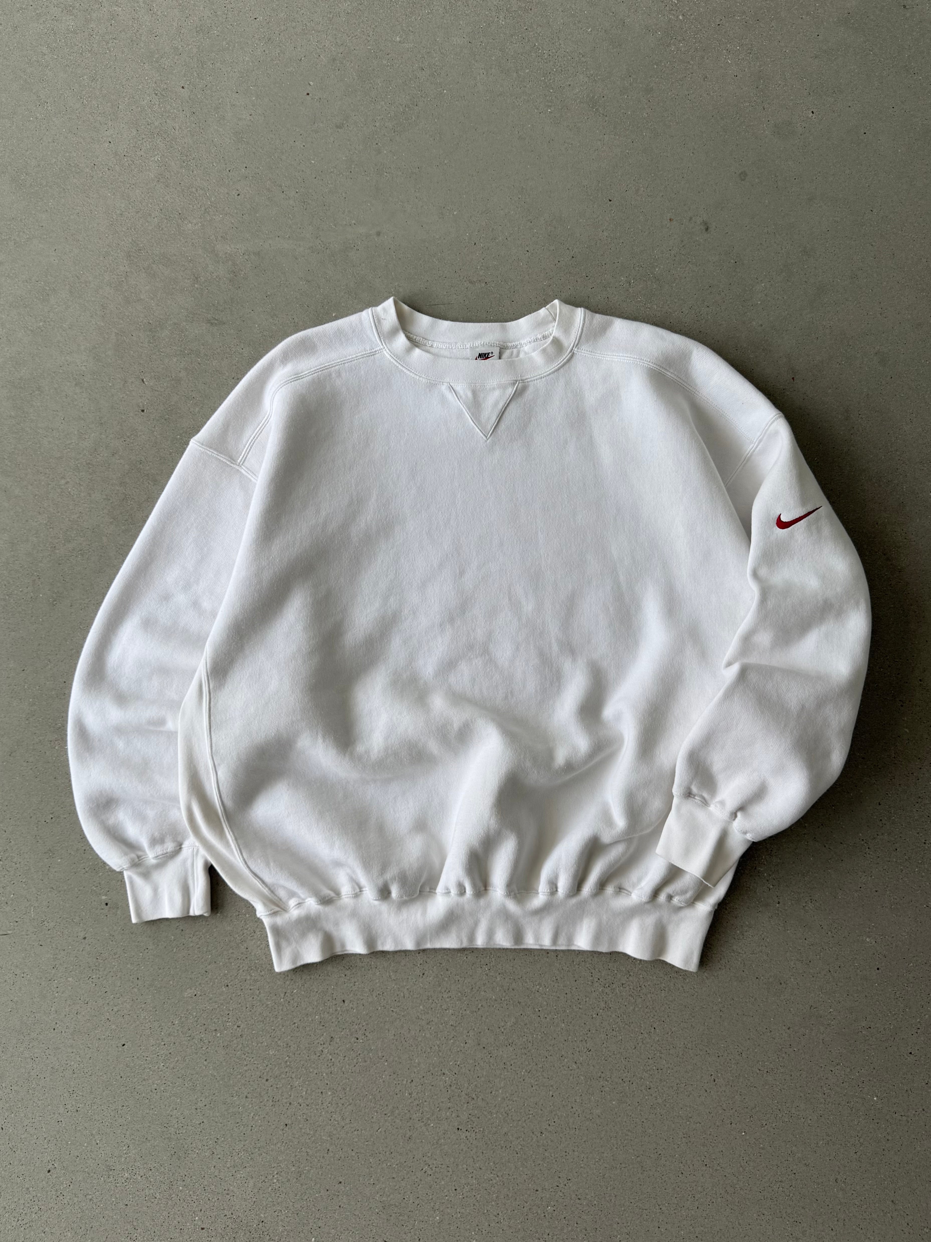 Vintage Nike White Mini Red Swoosh Sweatshirt - XL