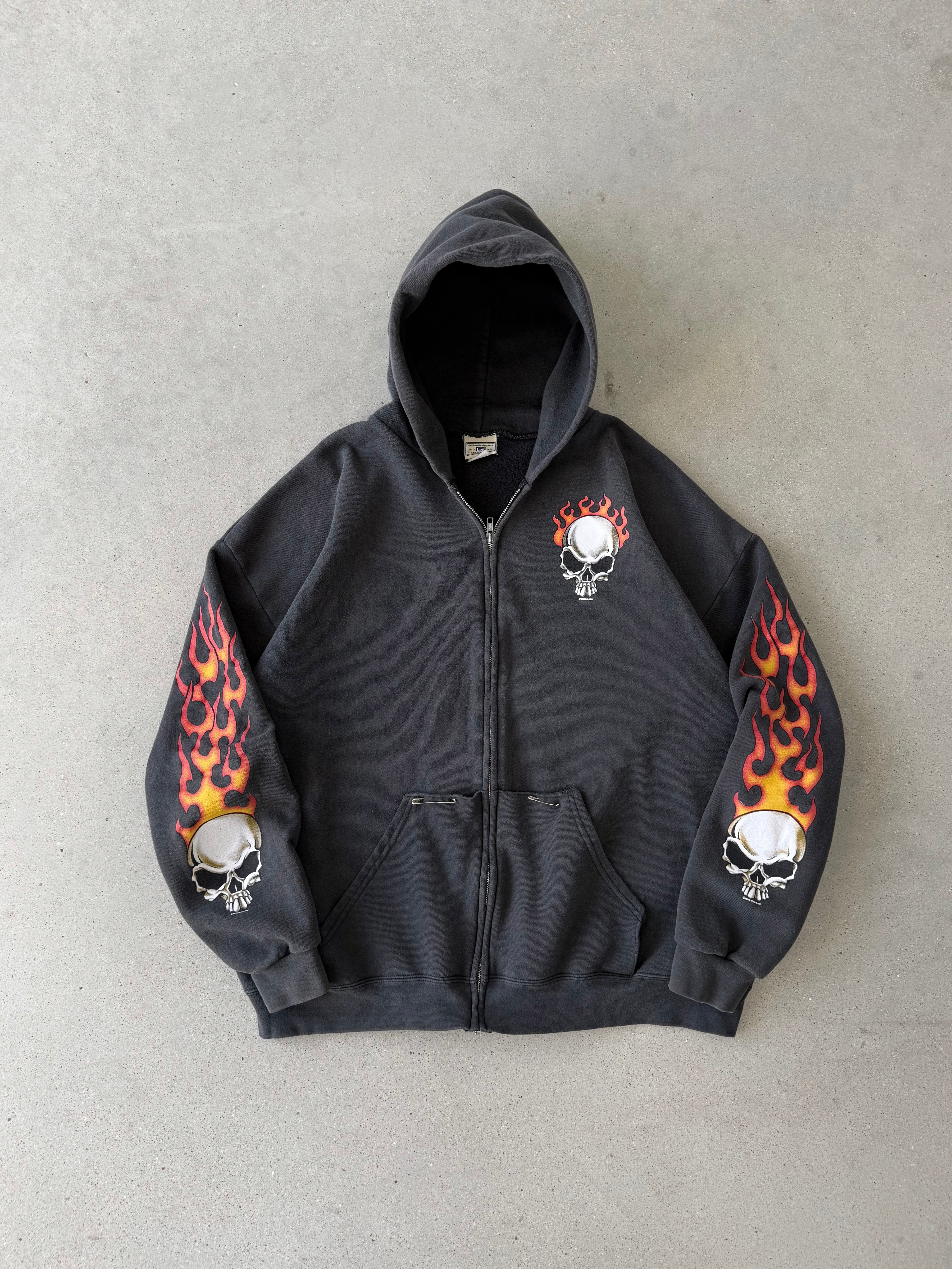 Vintage 2000s Flaming Skull Hoodie - XL