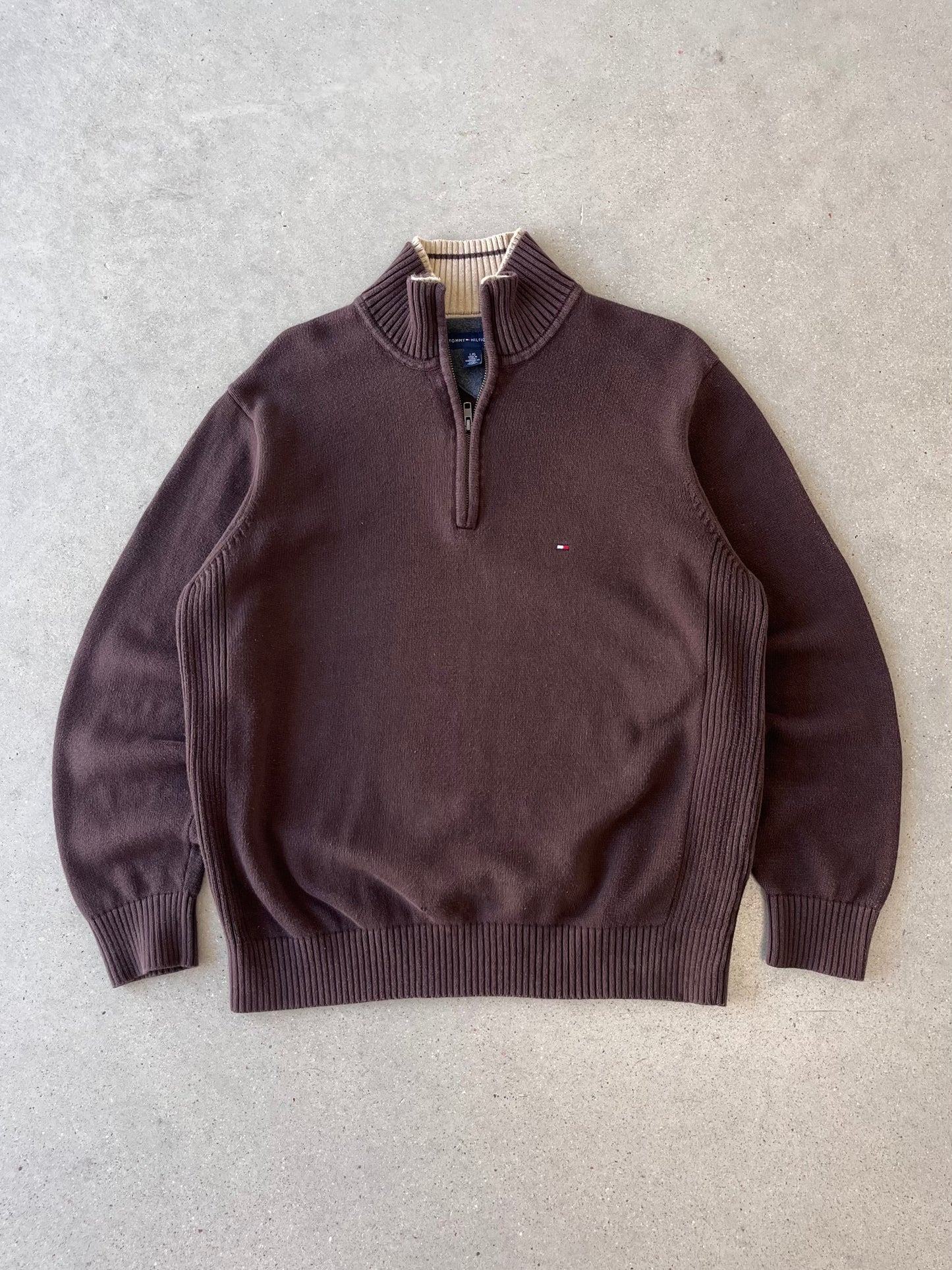 Vintage Tommy Hilfiger Brown Knitted Quarter Zip - L