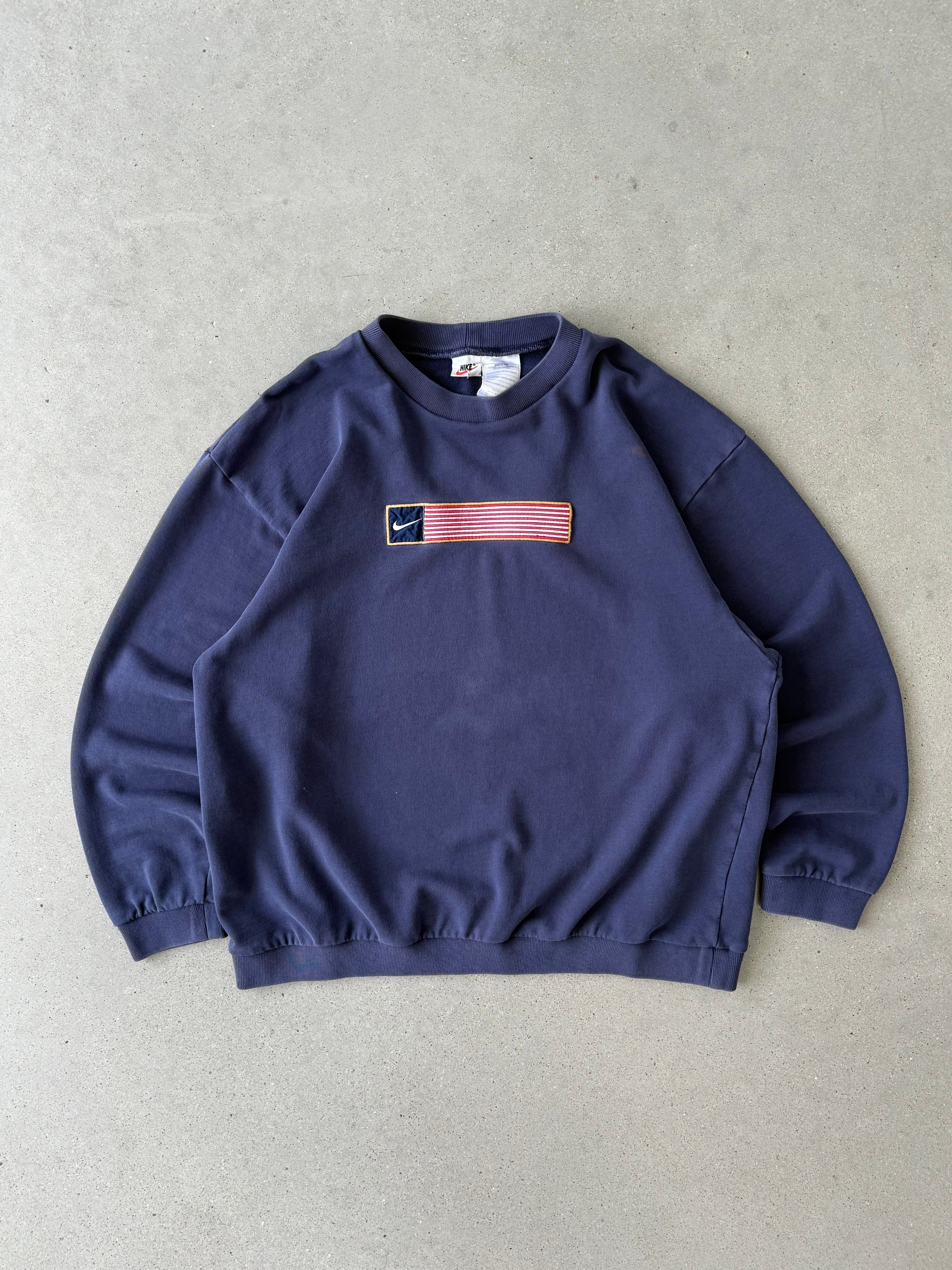 Vintage Nike Mini Logo U.S.A  Blue Sweatshirt - XL