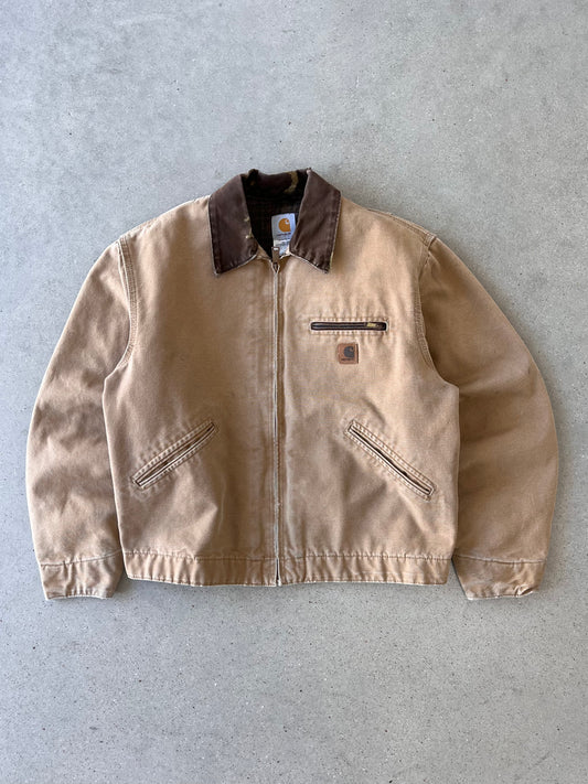 Vintage Carhartt Tan/Brown Blanket-lined Detroit Jacket - L