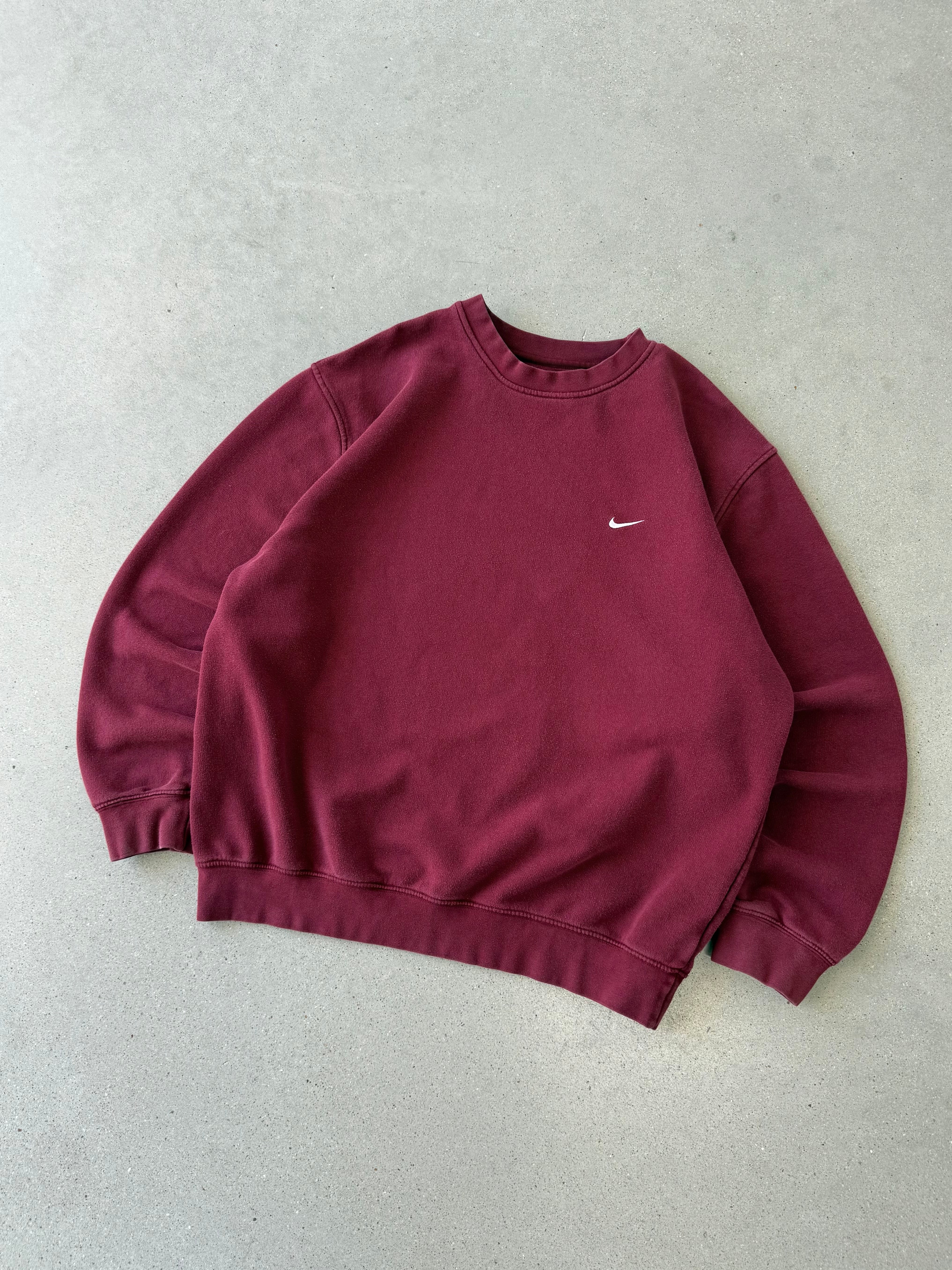 Vintage Nike Red Wine Mini Swoosh Sweatshirt  - XL
