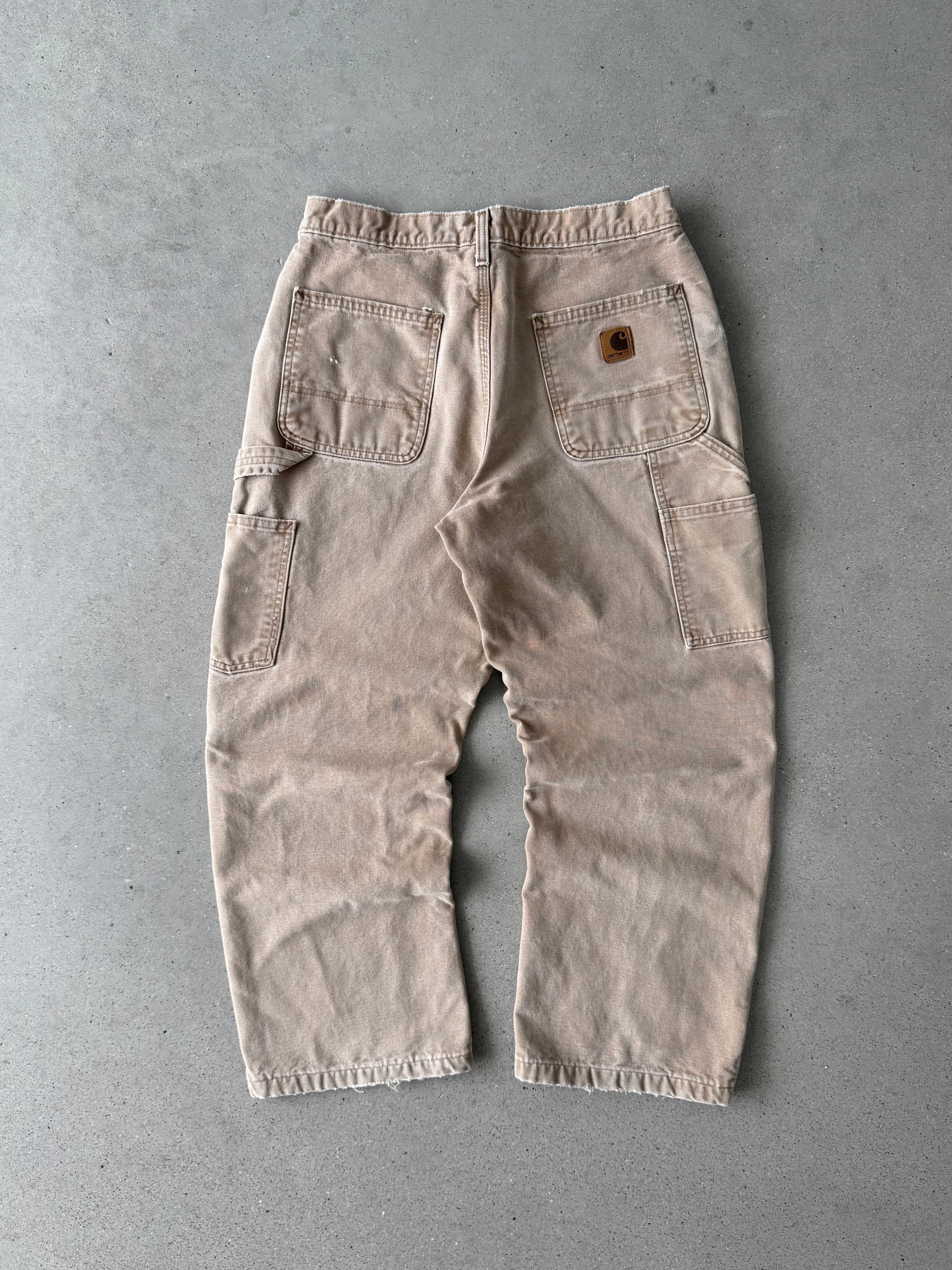 Vintage Carhartt Tan Flannel-lined Carpenter Pants - 30x27
