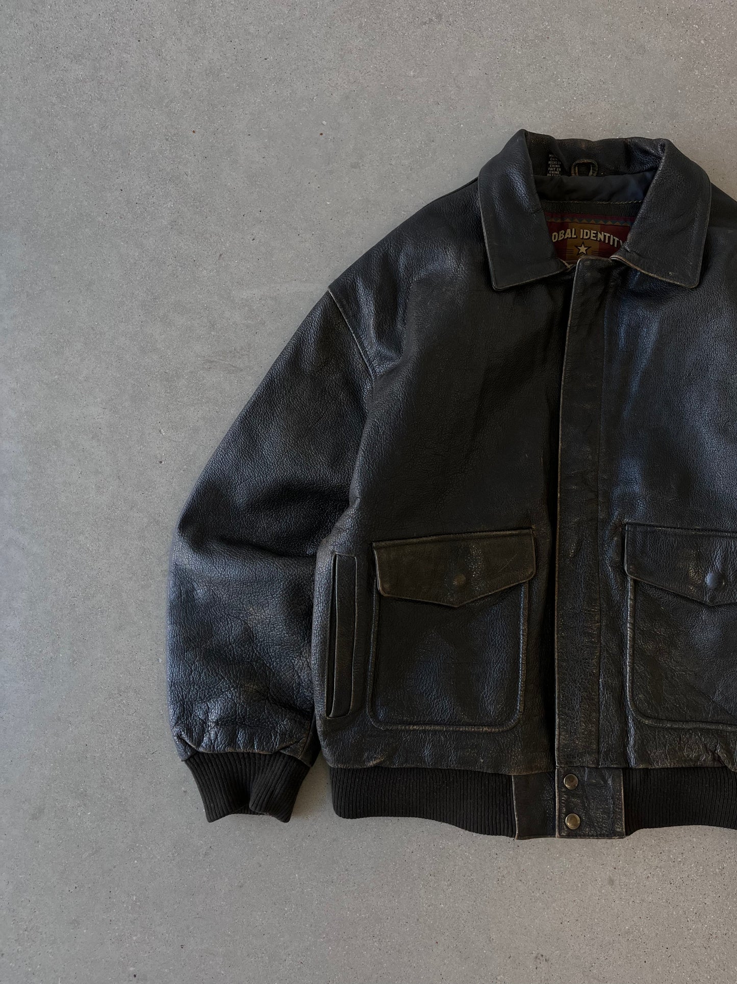 Vintage 90s Global Identity Leather Bomber Jacket - L