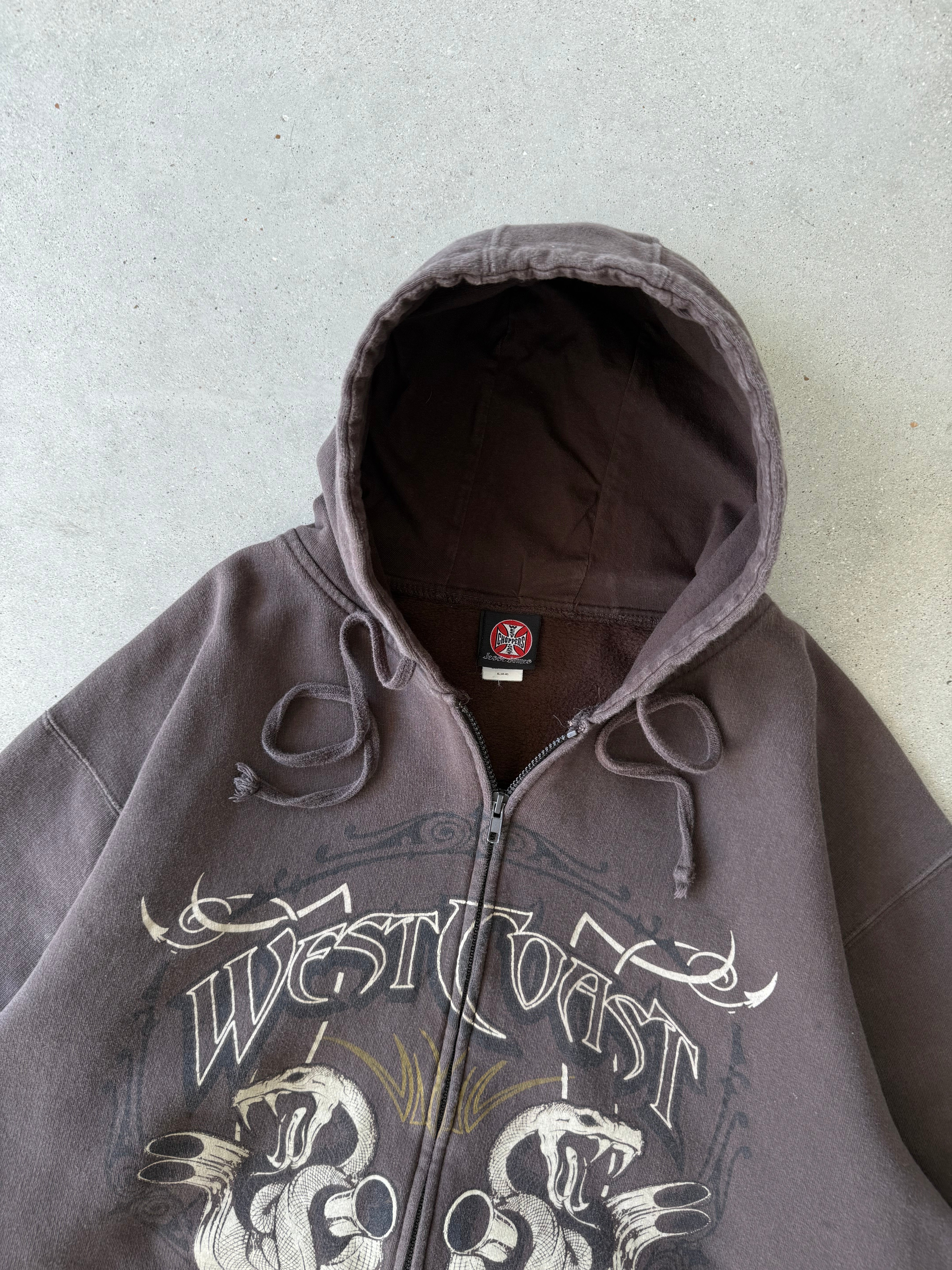 Vintage West Coast Choppers Brown Zip-up Hoodie - XL