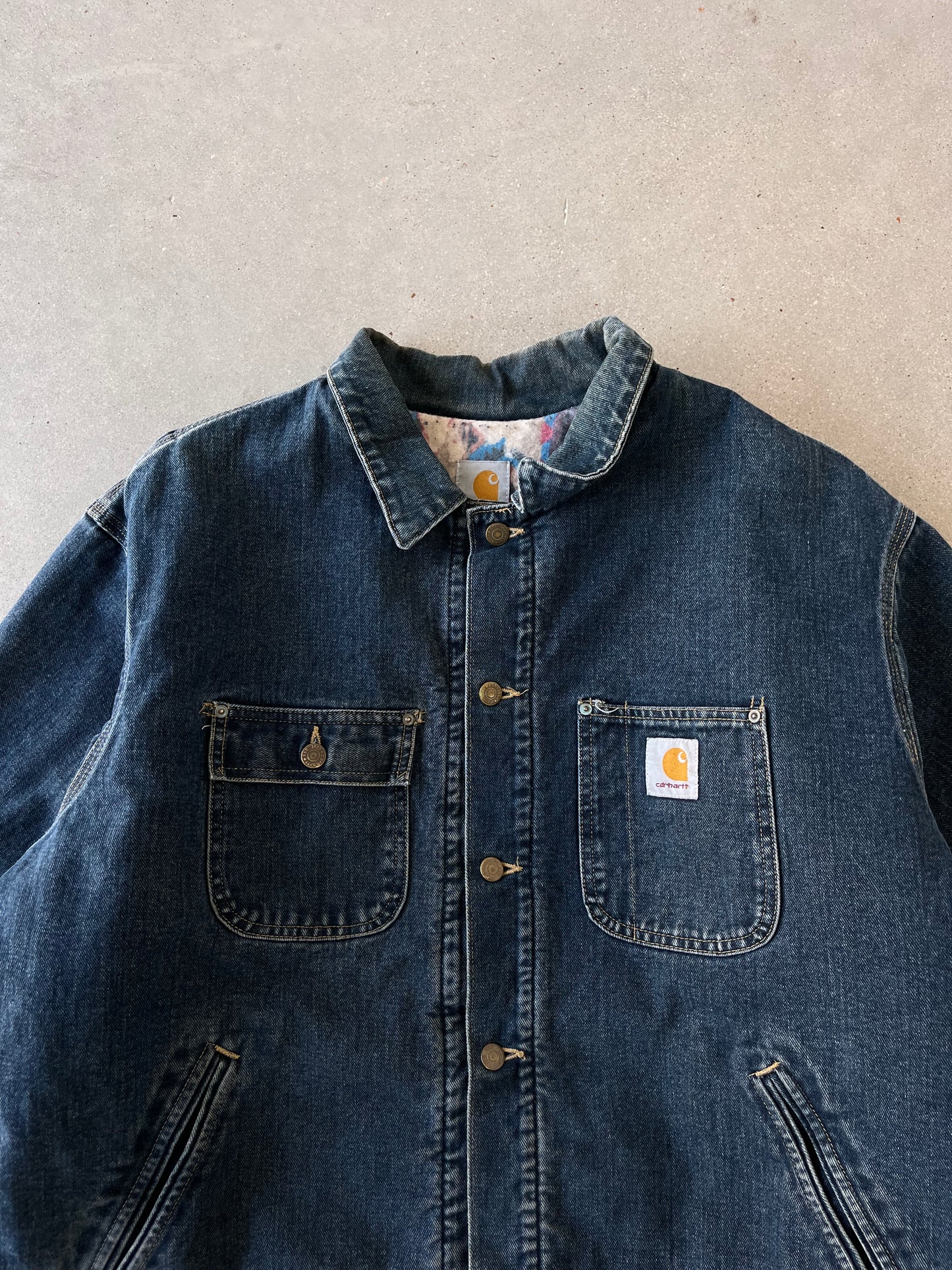 Vintage Carhartt Aztec Blanket-lined Denim Jacket - XL