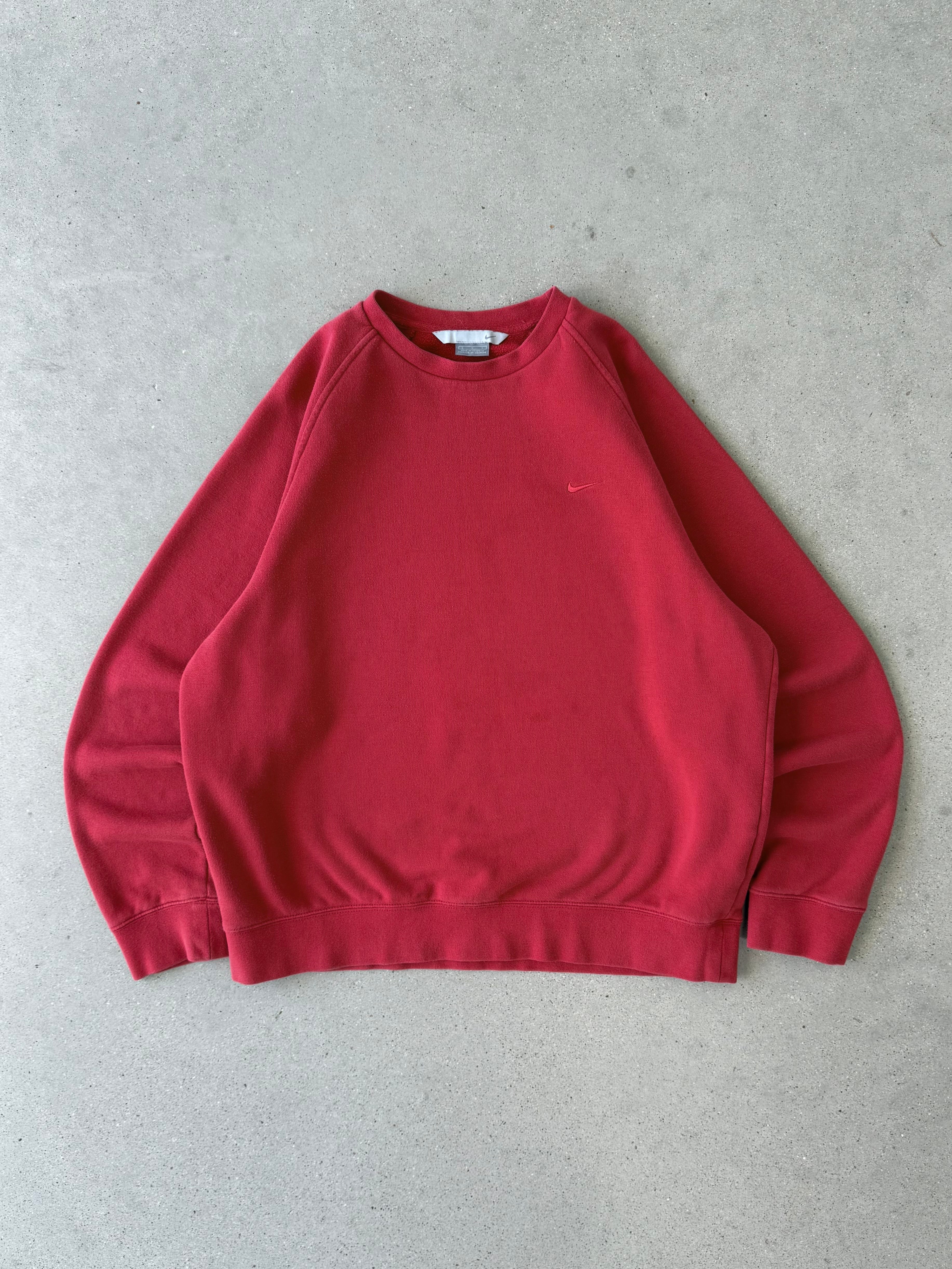 Vintage 2000s Nike Red Tonal Mini Swoosh Crewneck - L
