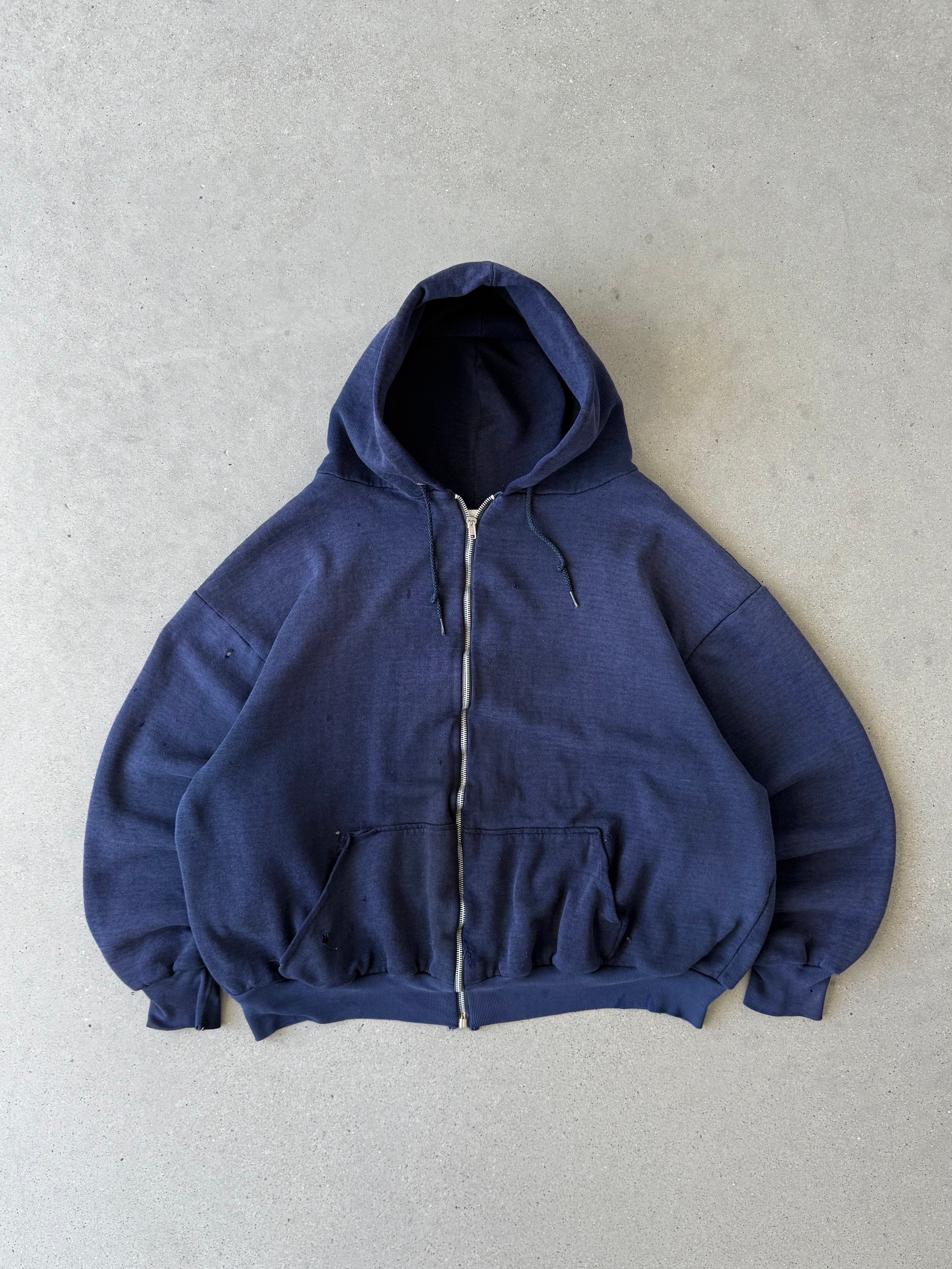 Vintage 80s Thermal Lined Navy Hoodie - XL