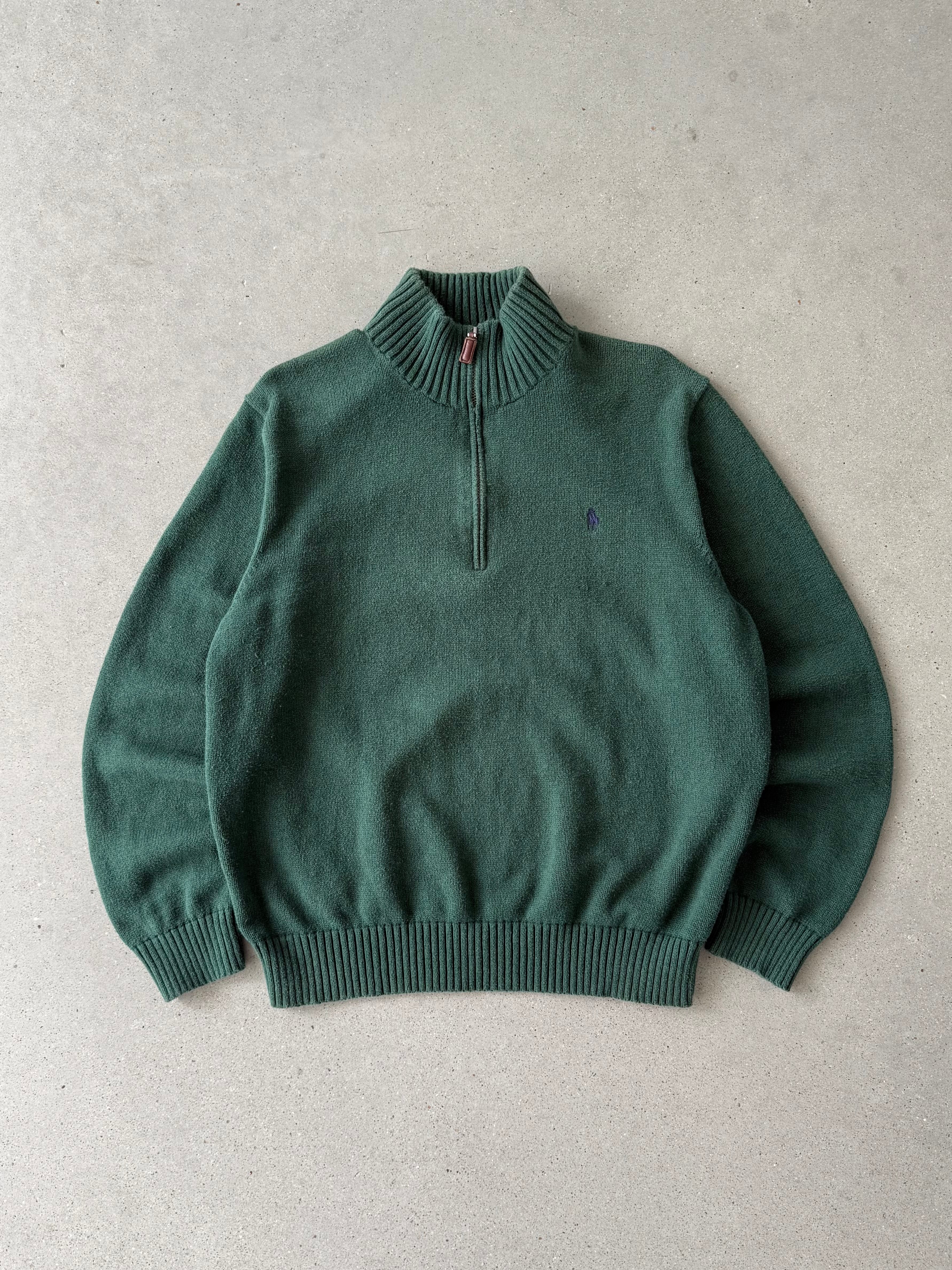 Vintage Polo Ralph Lauren Forest Green Knitted Quarter-zip - XL