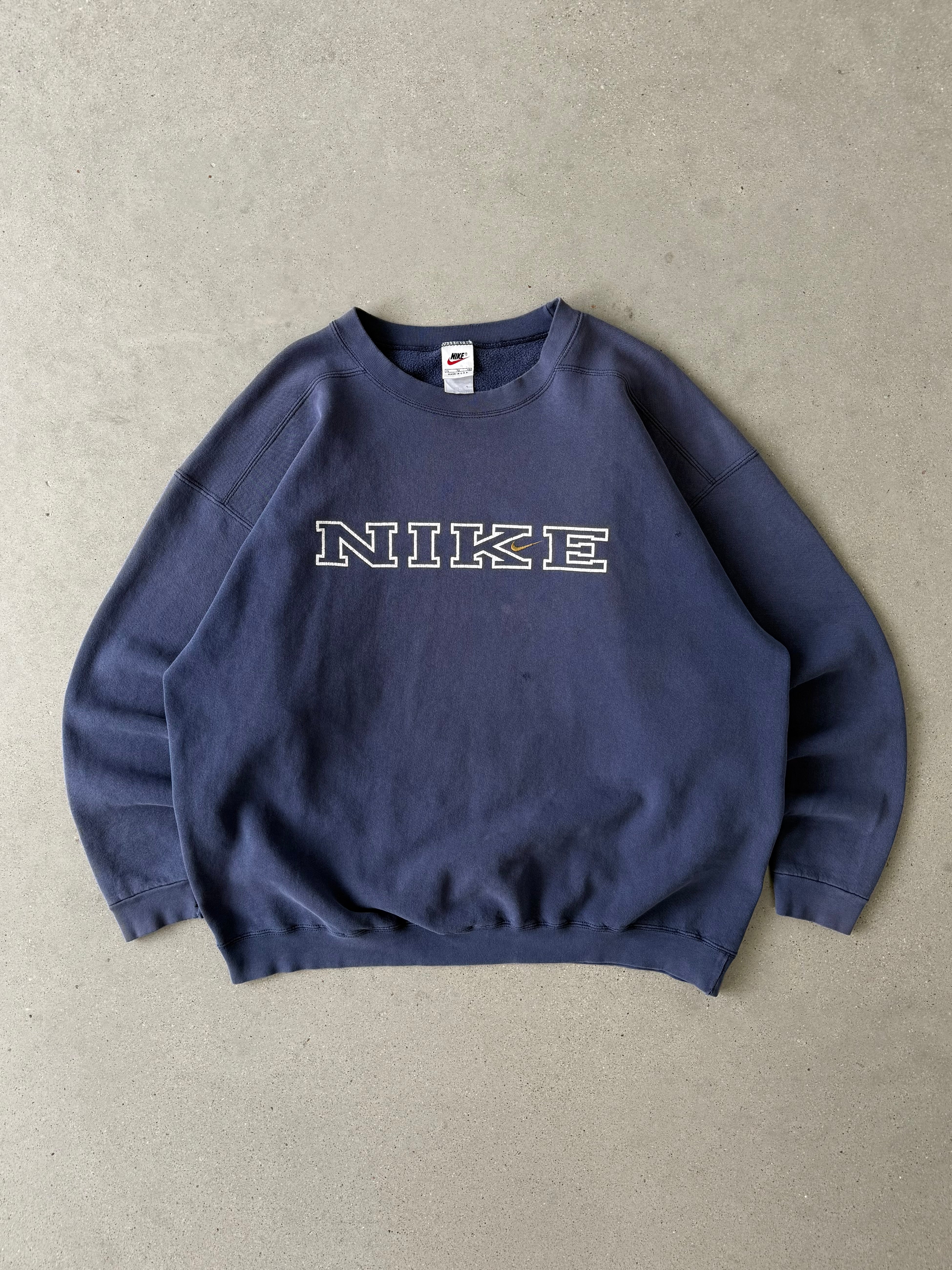 Vintage 1990s Nike Spell-out Navy Crewneck - XL