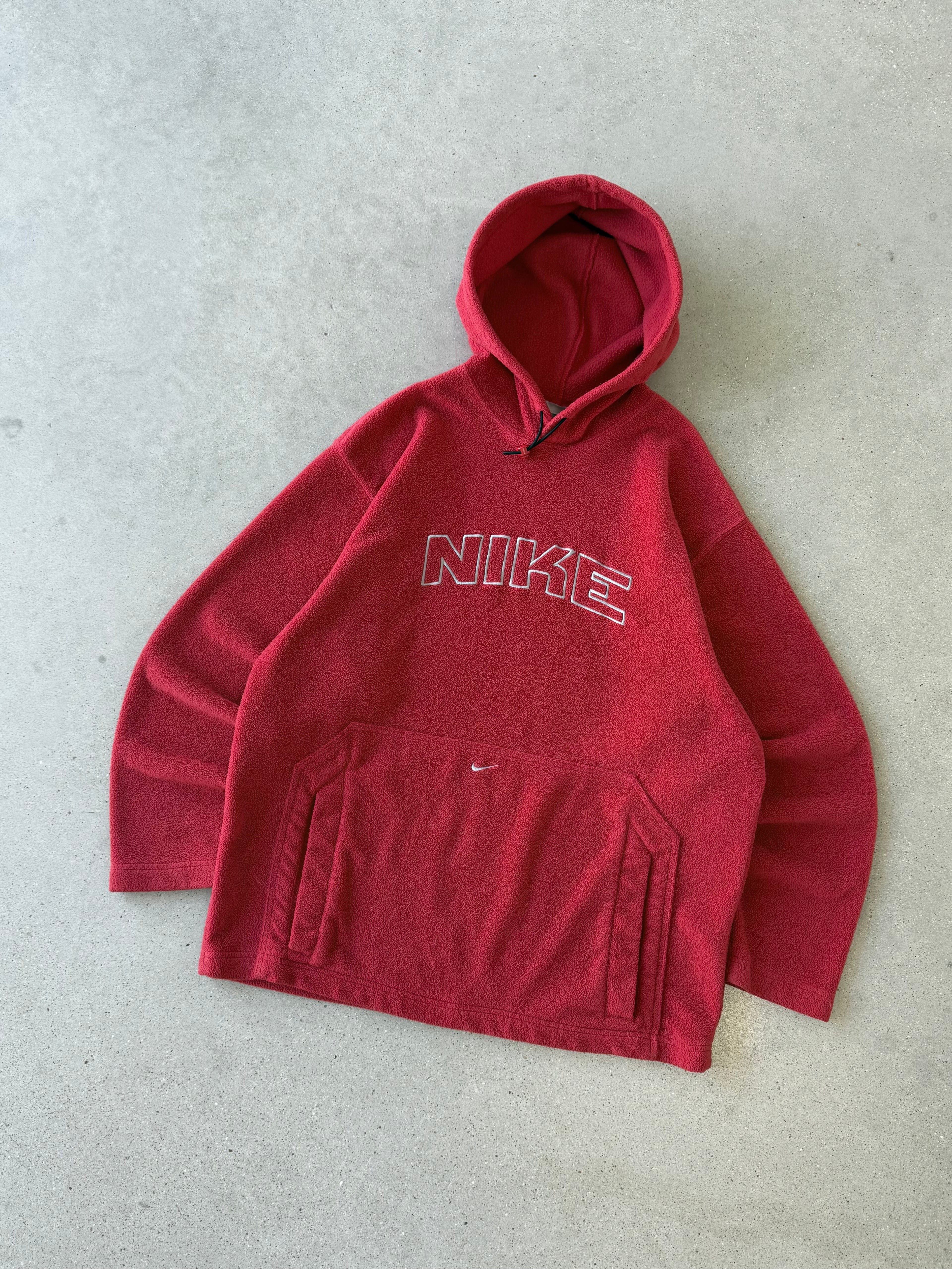 Vintage Nike Spell-out Red Fleece Hoodie - M