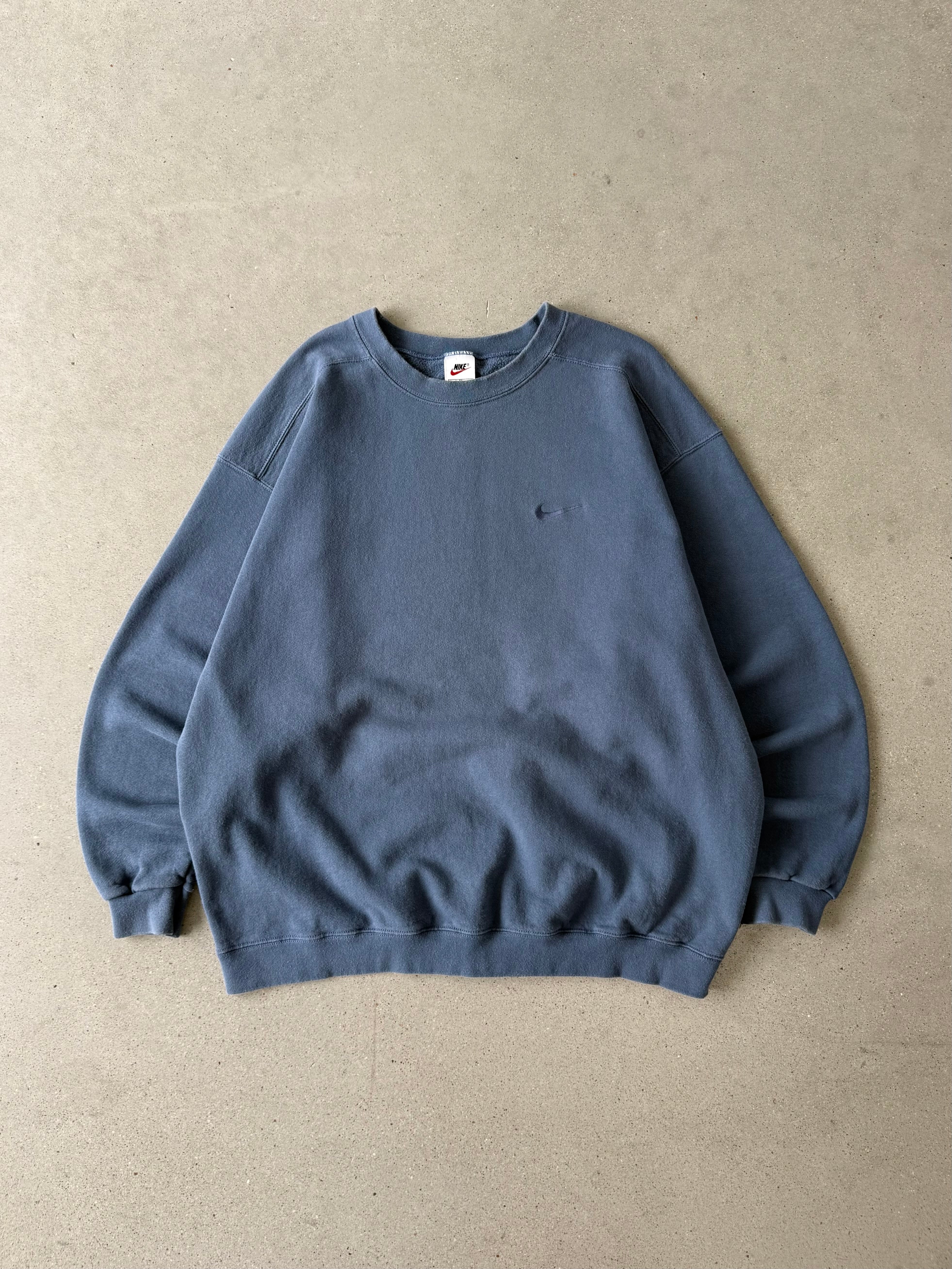 Vintage 90s Nike Tonal Slate Blue Mini Swoosh Sweatshirt - XL
