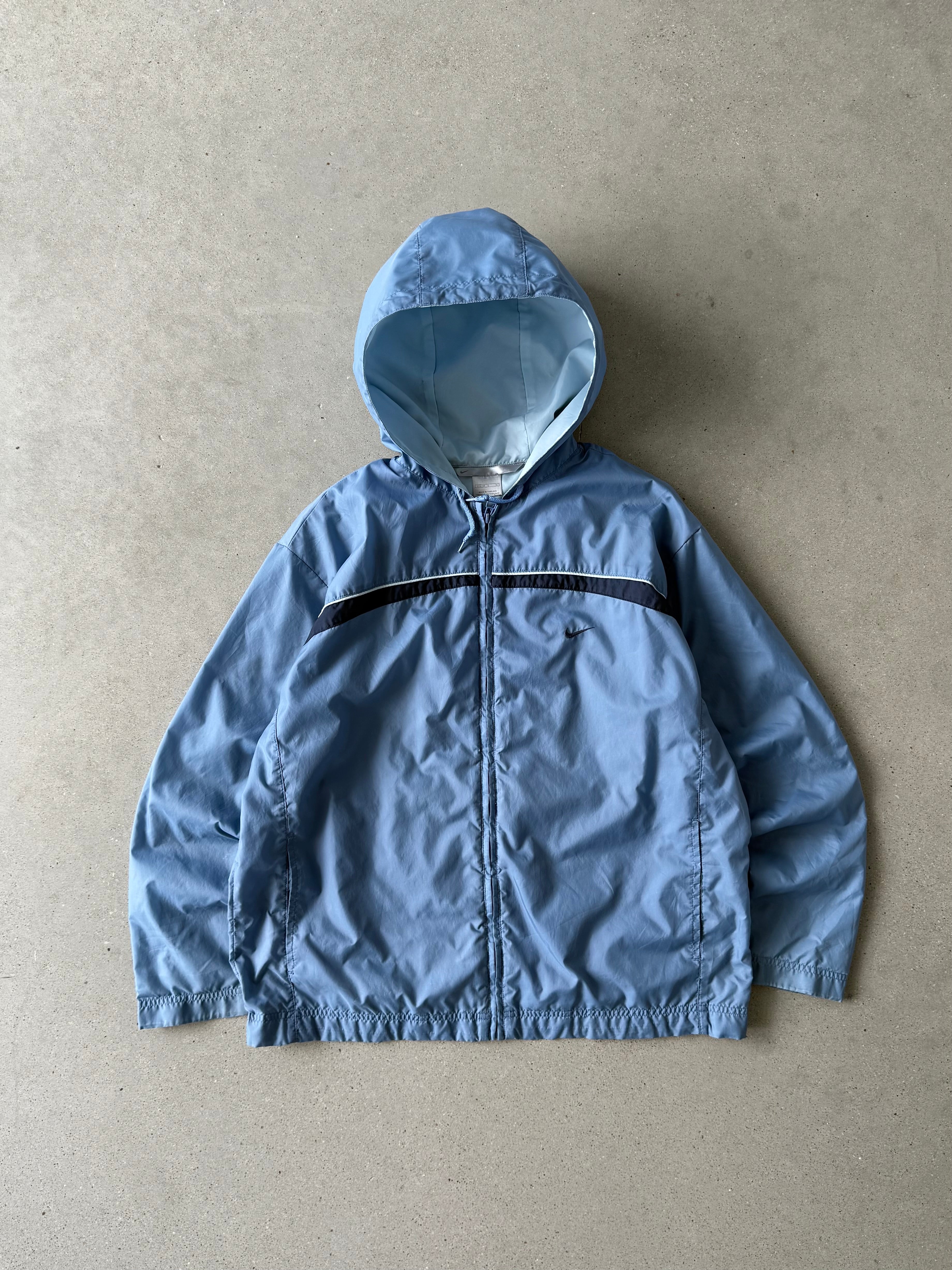 Vintage Nike Baby Blue Hooded Mini Swoosh Track Jacket - S